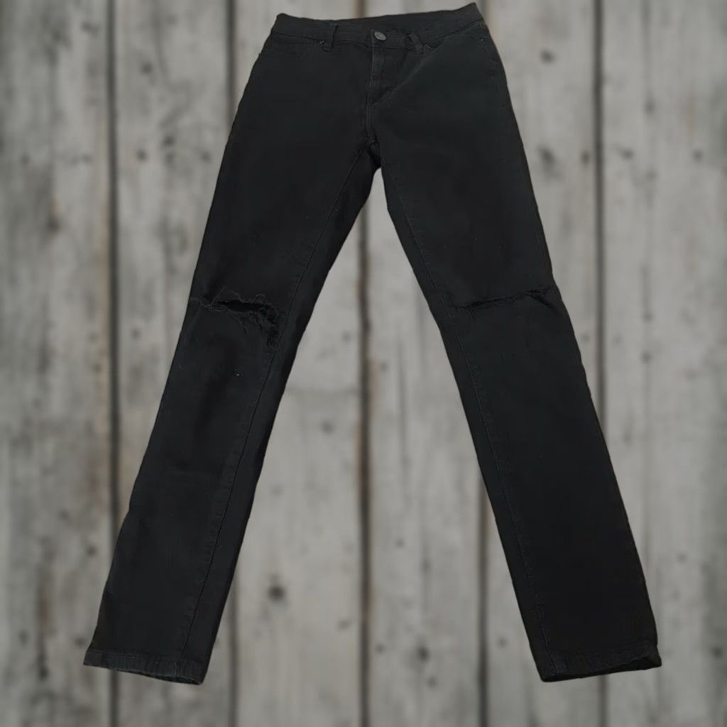 Bdg BDG Urban Outfitters Twig High Rise Black Jeans Size 25 Distressed Knee 5-Pocket Slim Skinny Stretch Denim Women Size 42" / US 20 - 1 Thumbnail