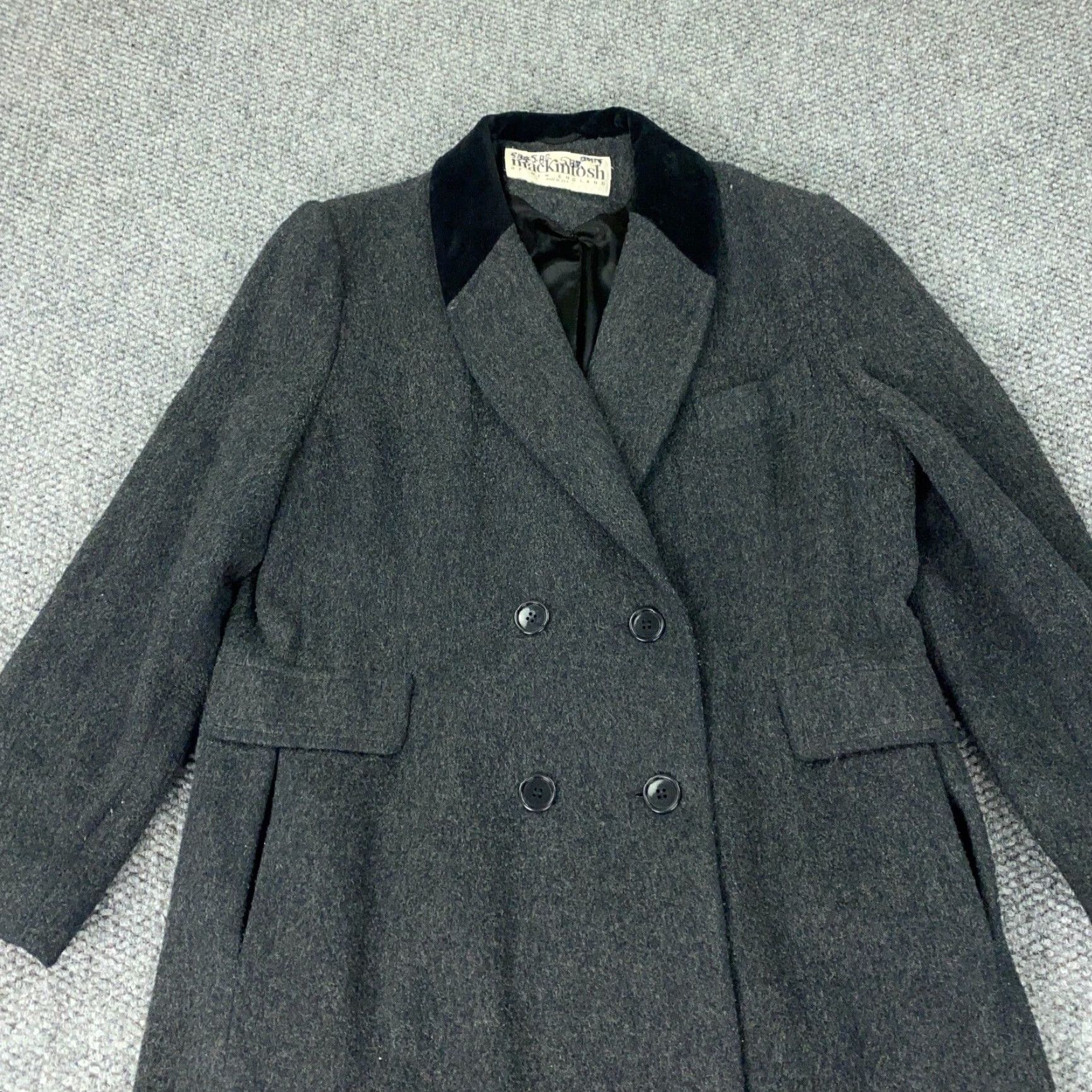 Mackintosh VINTAGE Mackintosh Coat Womens 12 Gray Wool Jacket Lined Velvet Collar Size XL / US 12-14 / IT 48-50 - 2 Thumbnail