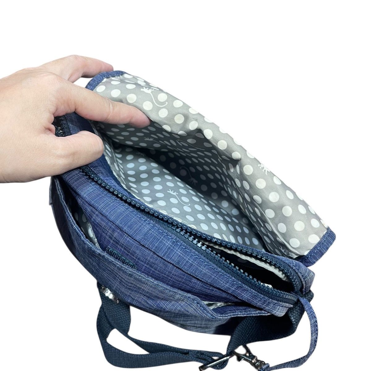 Vintage Kipling Crossbody Shoulder Bag Grey Blue Nylon Flap Messenge Size ONE SIZE - 5 Thumbnail