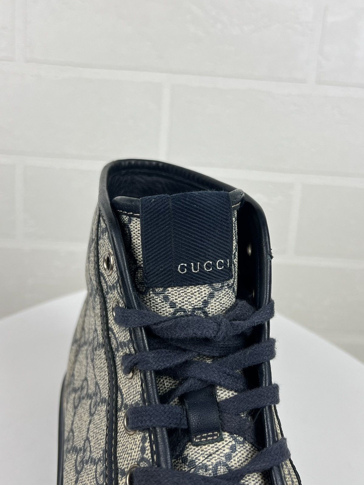 Gucci GUCCI Sneakers Hi Top Leather GG Monogram Canvas Navy Men's Size US 8.5 / EU 41-42 - 5 Thumbnail