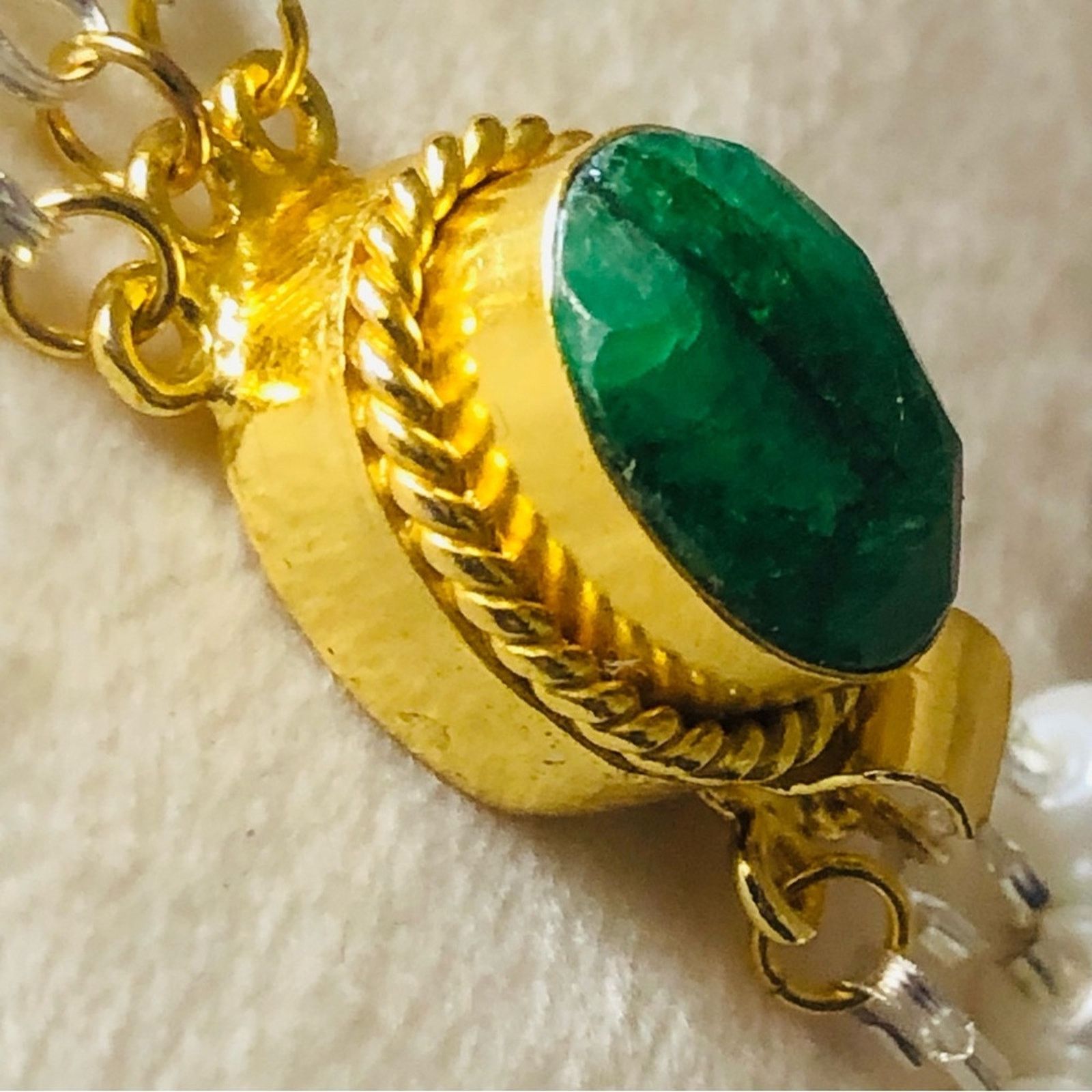 Handmade Handcrafted filigree teardrop Pearl genuine emerald neckla Size ONE SIZE - 10 Thumbnail