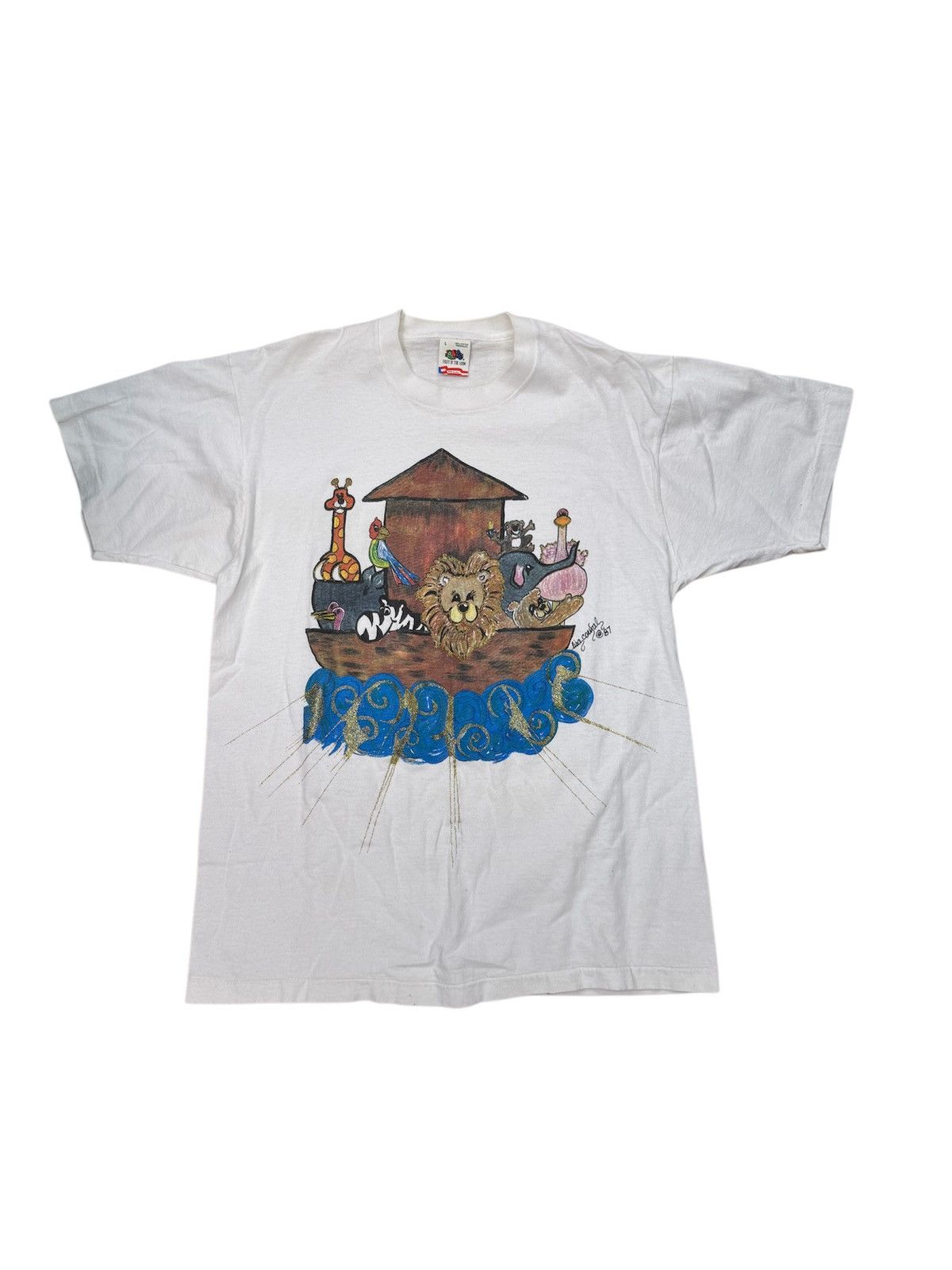 Vintage Vtg 1987 Hand Painted Noah’s Ark Shirt Size US L / EU 52-54 / 3 - 1 Thumbnail