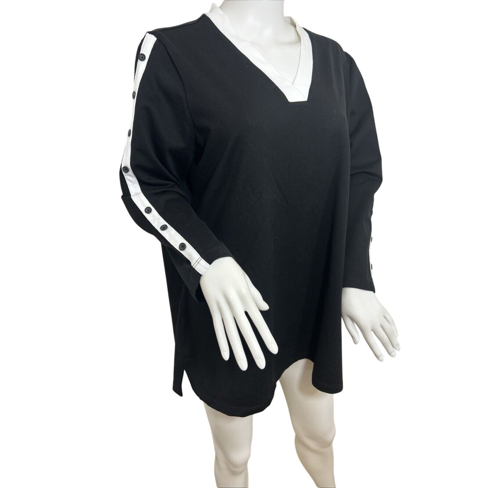 Other E.L.I Tunic Top XL Black White Trim Long Sleeve V-Neck Butt Size XL / US 12-14 / IT 48-50 - 1 Thumbnail