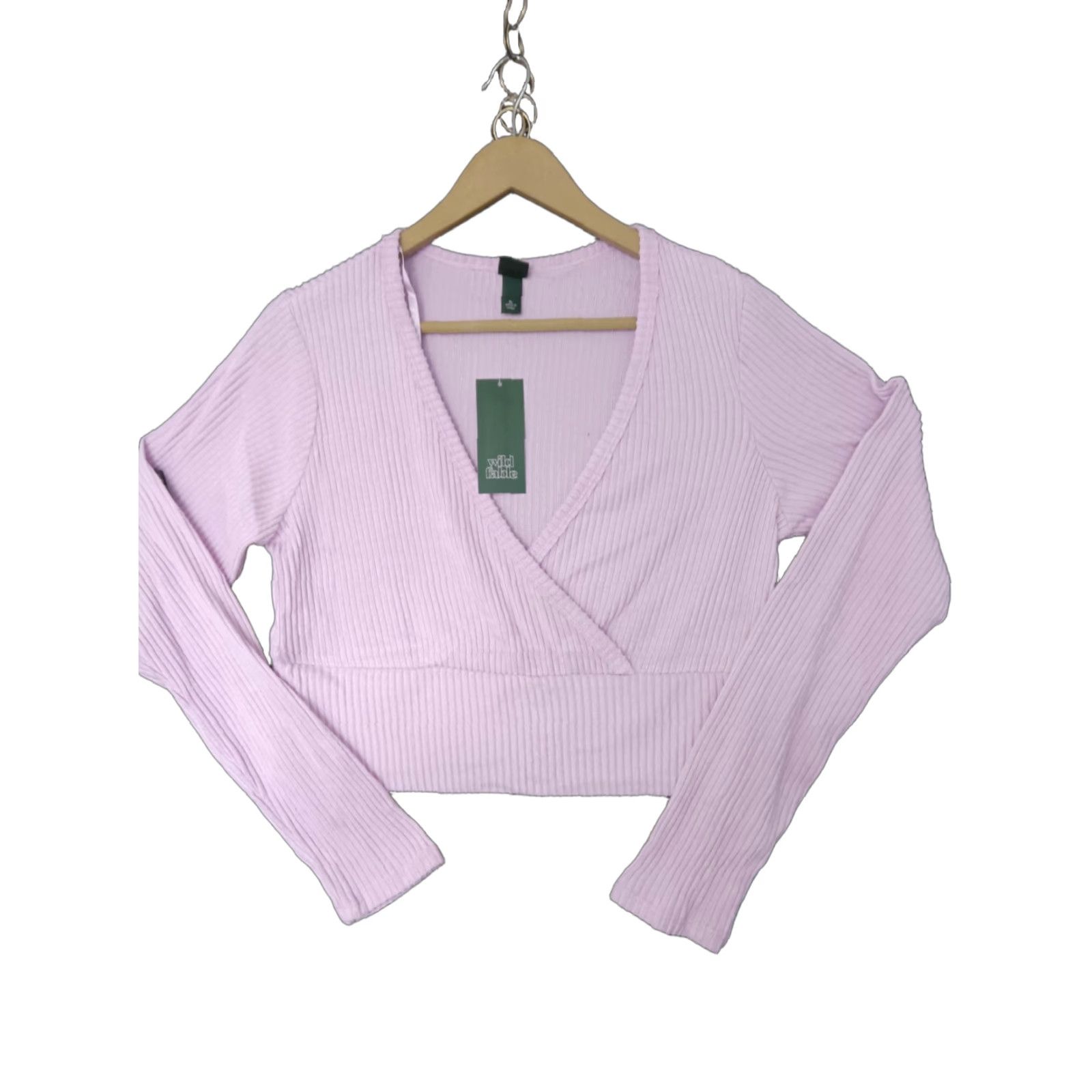 Vintage Wild Fable Women's T-Shirt Cropped Long Sleeve Lavender XL Ribbed V-Neck Top Size XL / US 12-14 / IT 48-50 - 1 Thumbnail