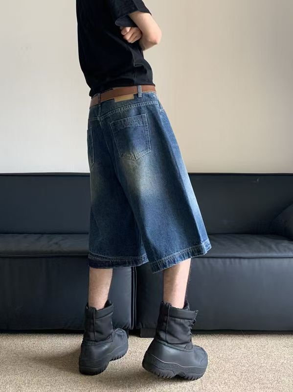 Japanese Brand × Jean Blue street washed vintage wide leg distressed denim shorts Size US 32 / EU 48 - 4 Thumbnail