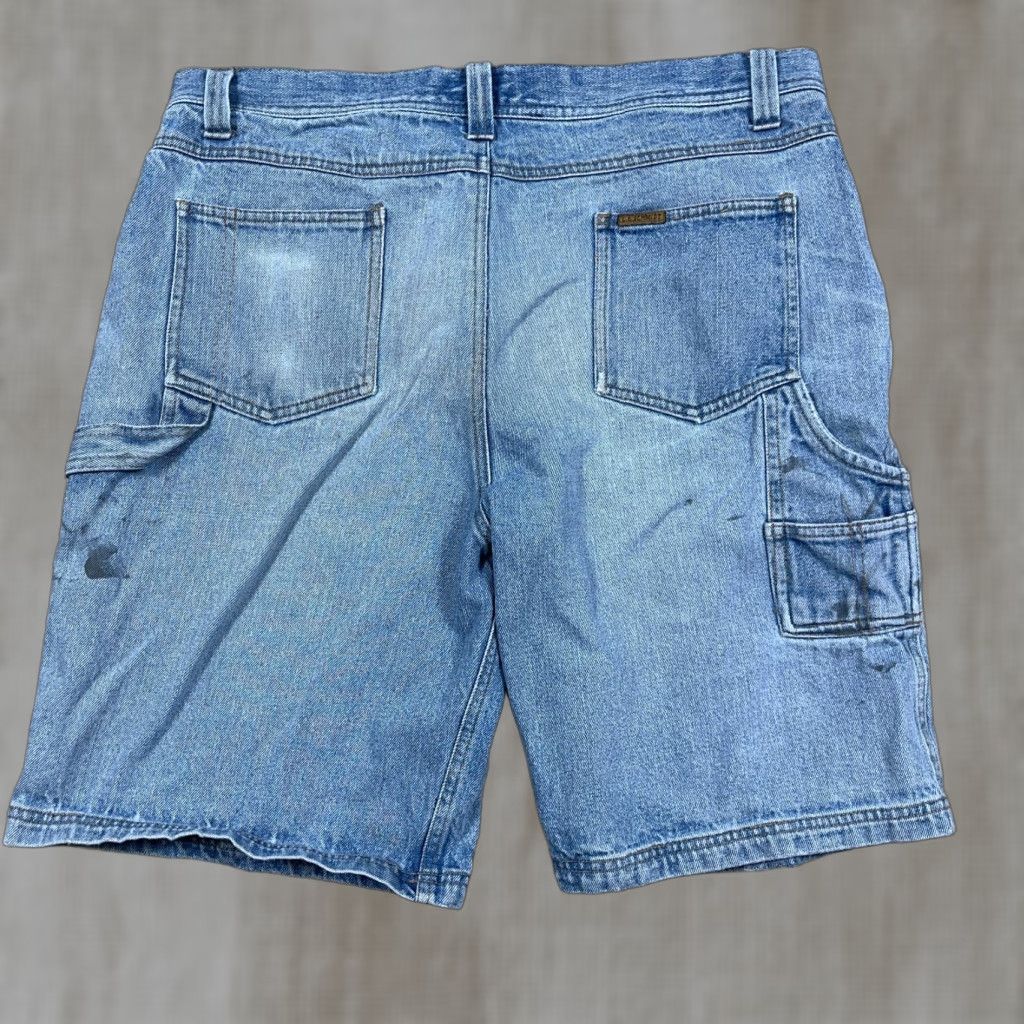 Thrasher VINTAGE C.E. Schmidt Bermuda Shorts Men 36 Denim Distressed Grunge 90s Pockets Logo Zipper 5-Pocket Casual Workwear Baggy Blue Mens Size US 36 / EU 52 - 1 Thumbnail