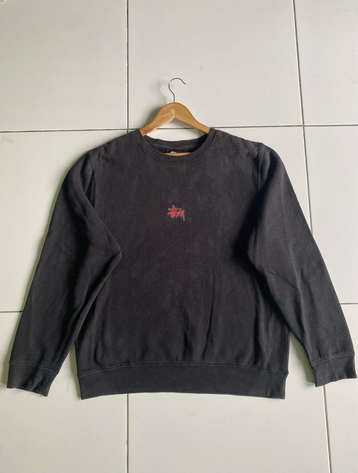 image of Hypebeast x Stussy Vintage Stussy Center Black Sweatshirts, Men's (Size Medium)