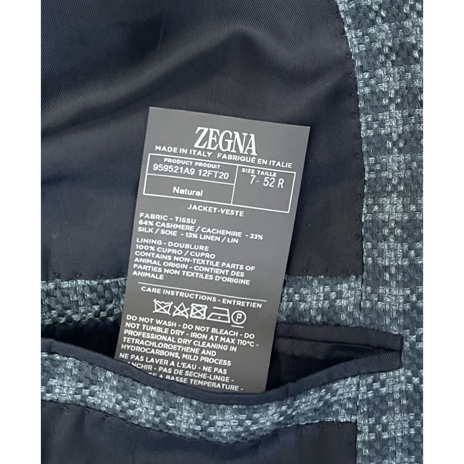 Ermenegildo Zegna $4595 NWT ZEGNA Blue Micro Check Cashmere Sport Coat 52(42)R Size 42R - 9 Thumbnail