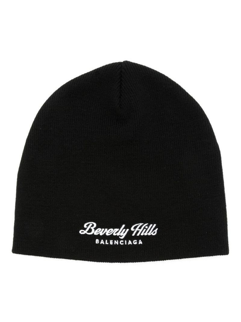 Balenciaga o1w1db10126 Size: 2 / Beverly Hills Beanie Hat / Cap in Noir Size ONE SIZE - 1 Thumbnail
