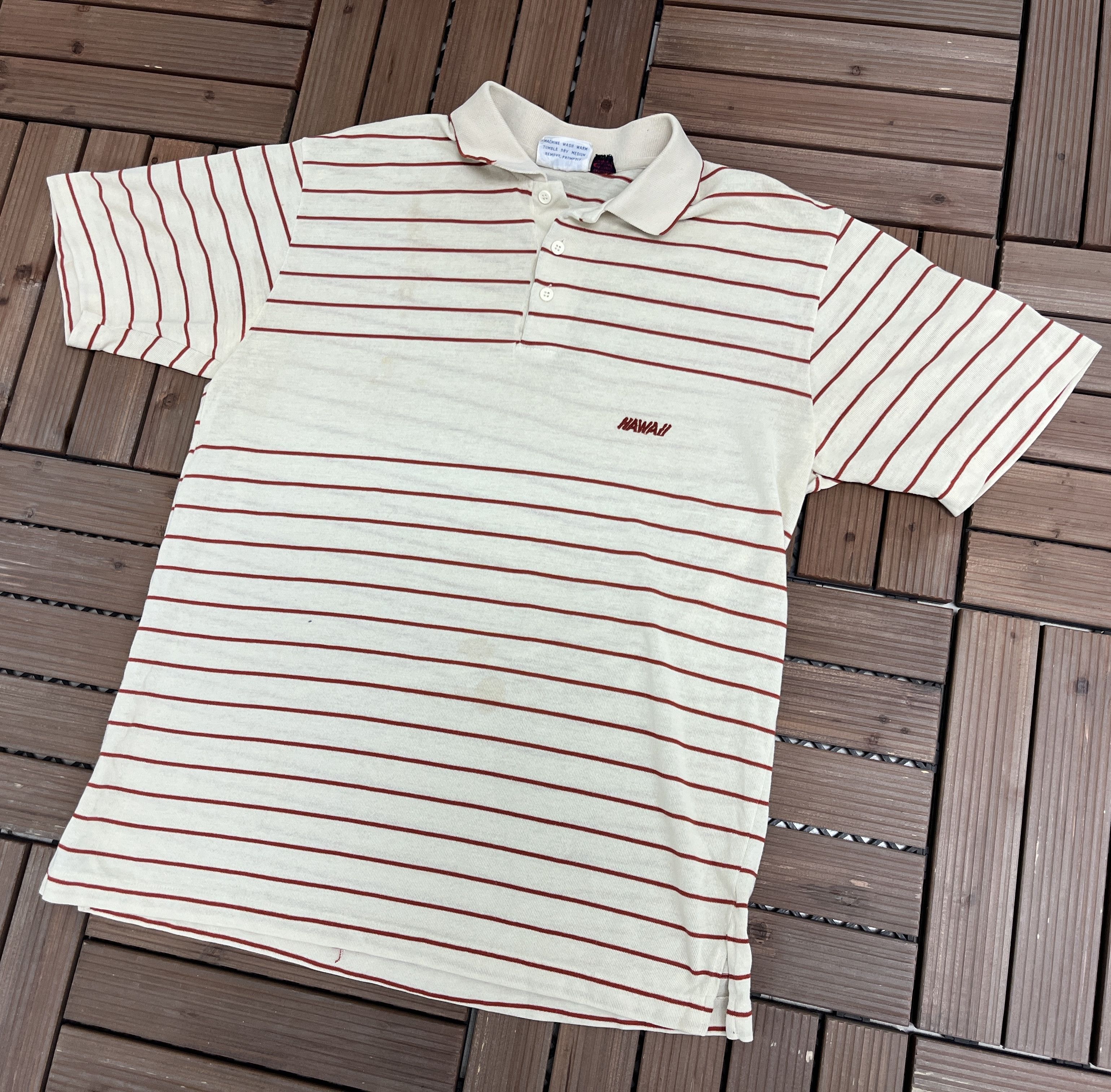 Vintage Hawaii Embroidered Vintage Beige Striped Collared Shirt Size US XL / EU 56 / 4 - 3 Thumbnail