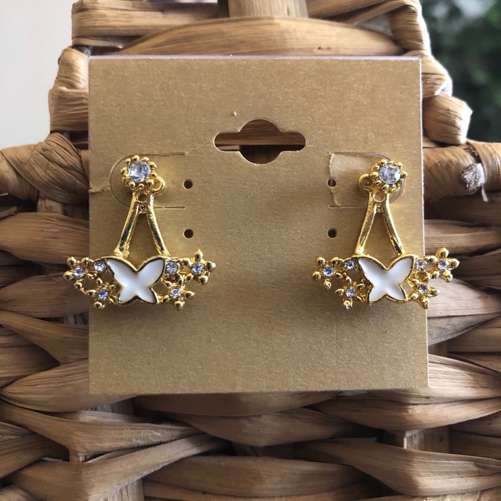 Jewelry Gold Tone Enamel Rhinestone Two Part Earrings, Women's