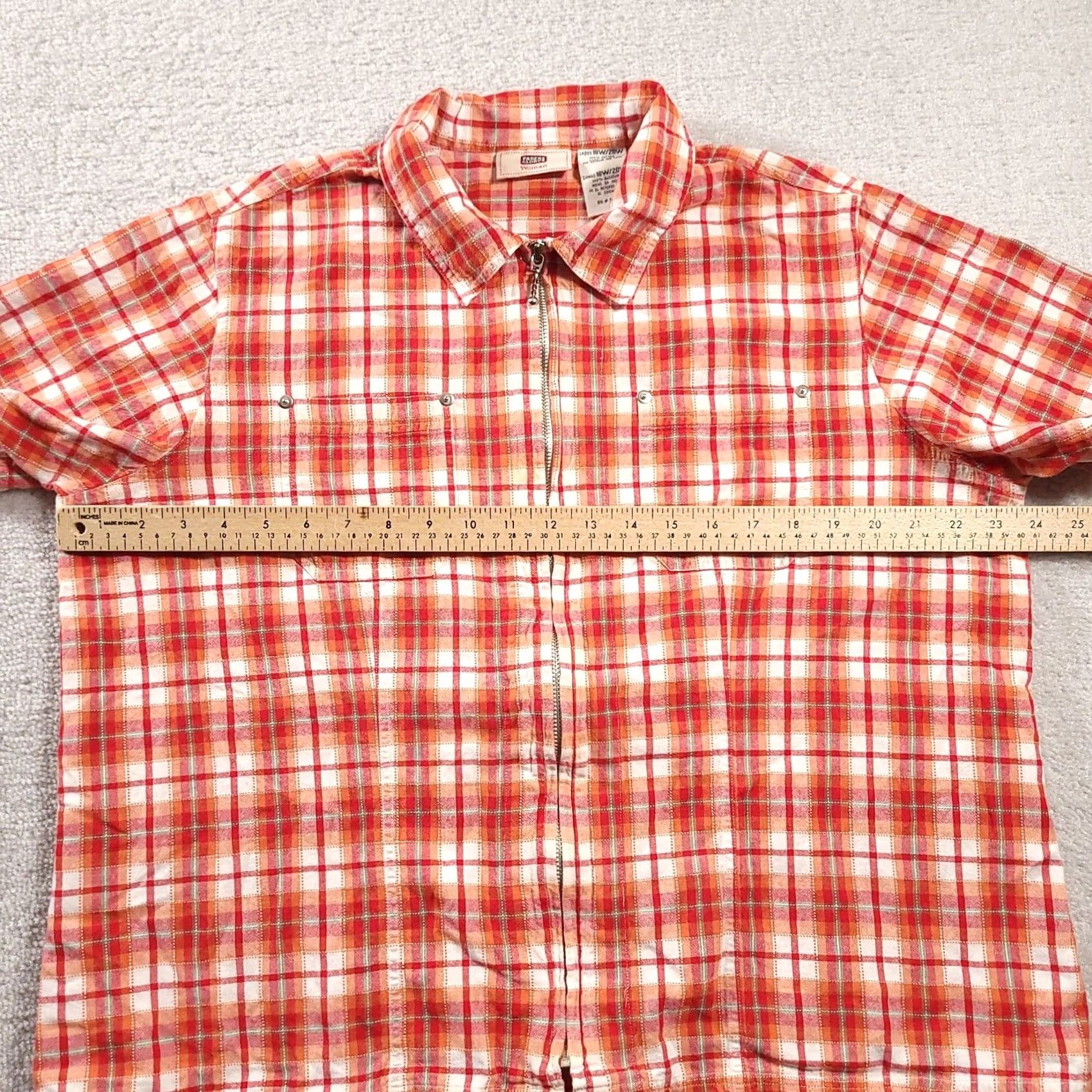 Faded Glory VINTAGE Faded Glory Shirt Womens 18W/20W Plaid Full Zip Collared Red Orange Plaid Shirt Womens XS? Size XXL / US 16-18 / IT 52-54 - 3 Thumbnail