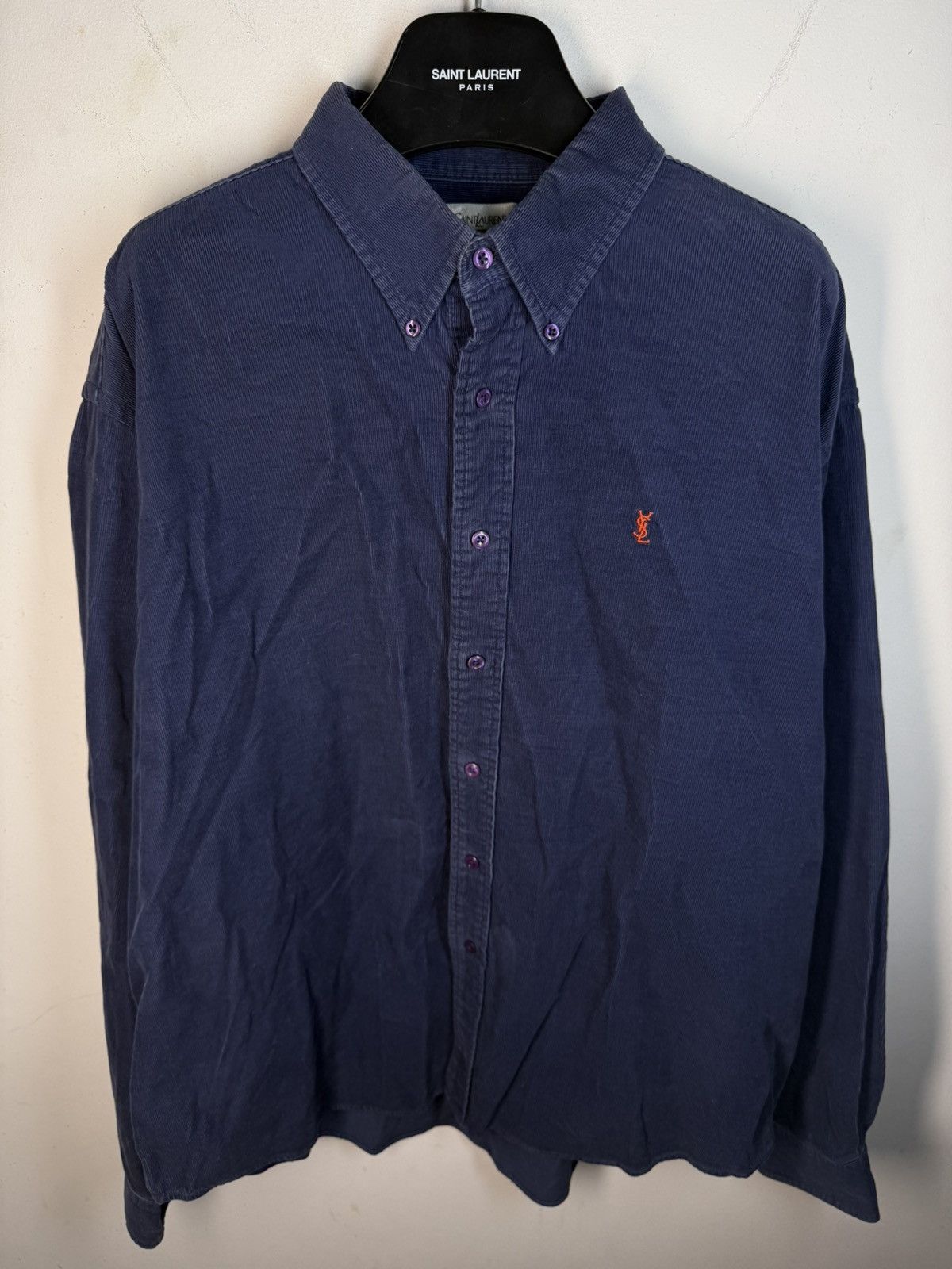Yves Saint Laurent Corduroy YSL Shirt Velvet Soft Navy Button Up Dress Shirt Size US XL / EU 56 / 4 - 2 Thumbnail