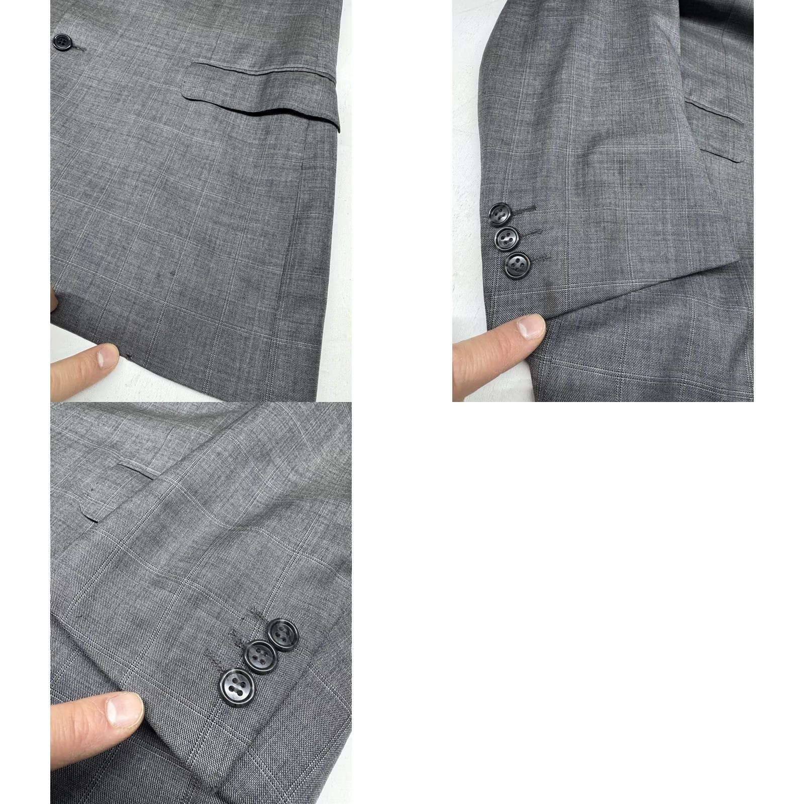 Canali Canali Gray Wool Window Pane Blazer Suit Jacket Men’s 46L Made in Italy - STAINS Size 42R - 9 Thumbnail