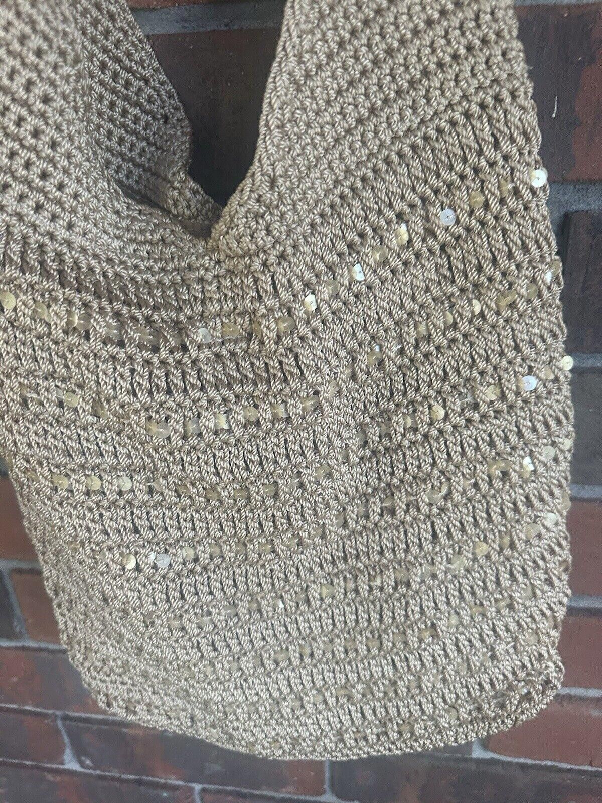 Designer Vintage Y2K Crochet Hobo Shoulder Bag Tan Boho Western Mesh Size ONE SIZE - 3 Thumbnail