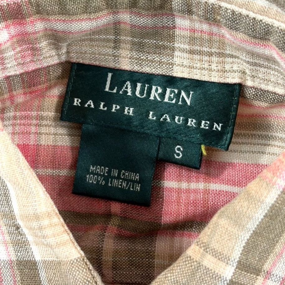 Ralph Lauren Lauren Ralph Lauren Shirt Women Small 100% Linen Beige Pink Brown Plaid Casual Workwear Lightweight Breathable Button-Up Long Sleeve Size S / US 4 / IT 40 - 2 Thumbnail