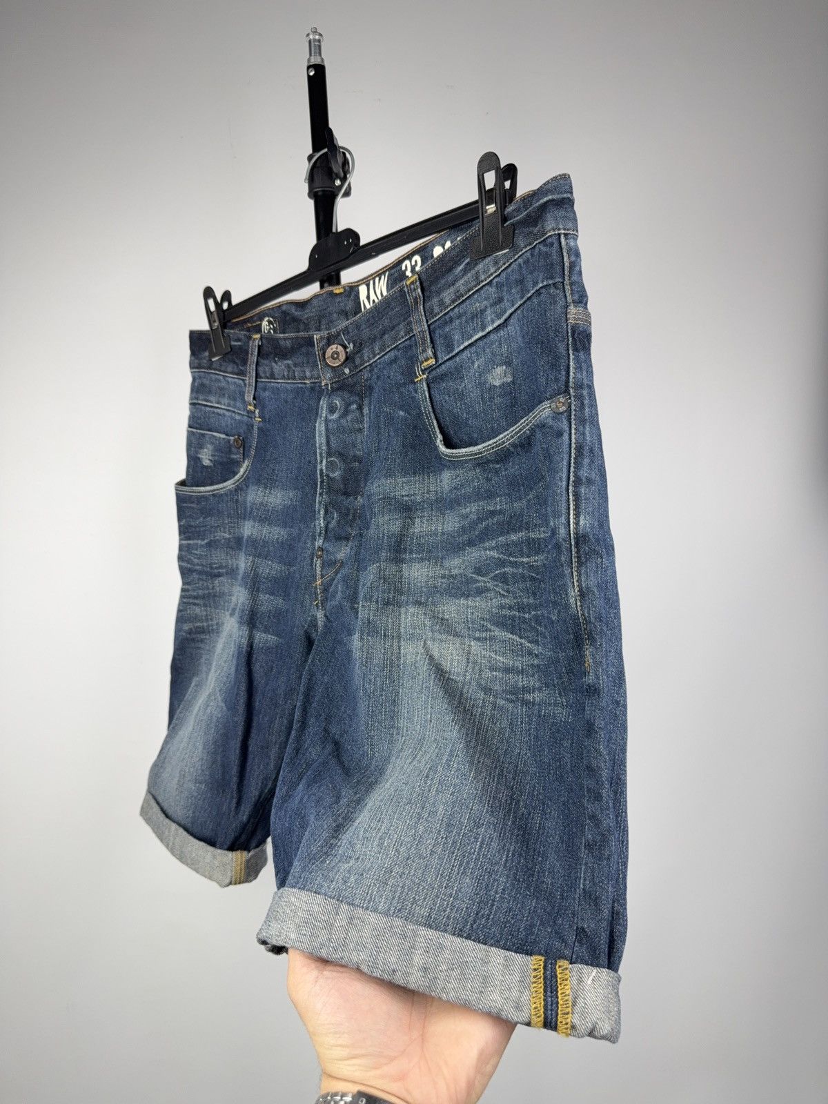 G-Star Retro 00s G-Star RAW GS01 Distressed Denim Shorts Cuffed 33 Size US 33 - 3 Thumbnail