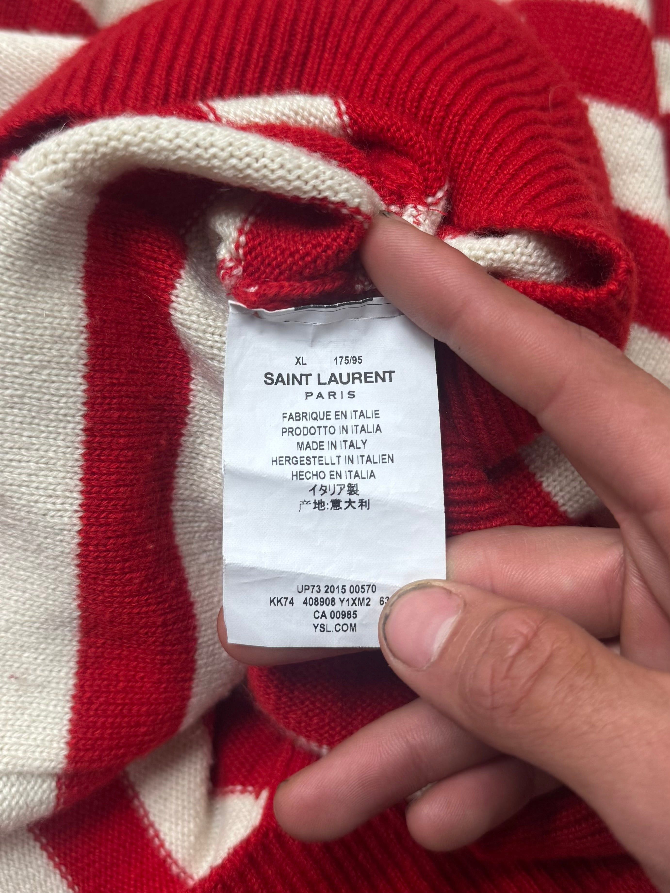 Saint Laurent Paris 2015 Saint Laurent By Hedi Slimane Wool Red/White Striped Cardigan Size US M / EU 48-50 / 2 - 4 Thumbnail