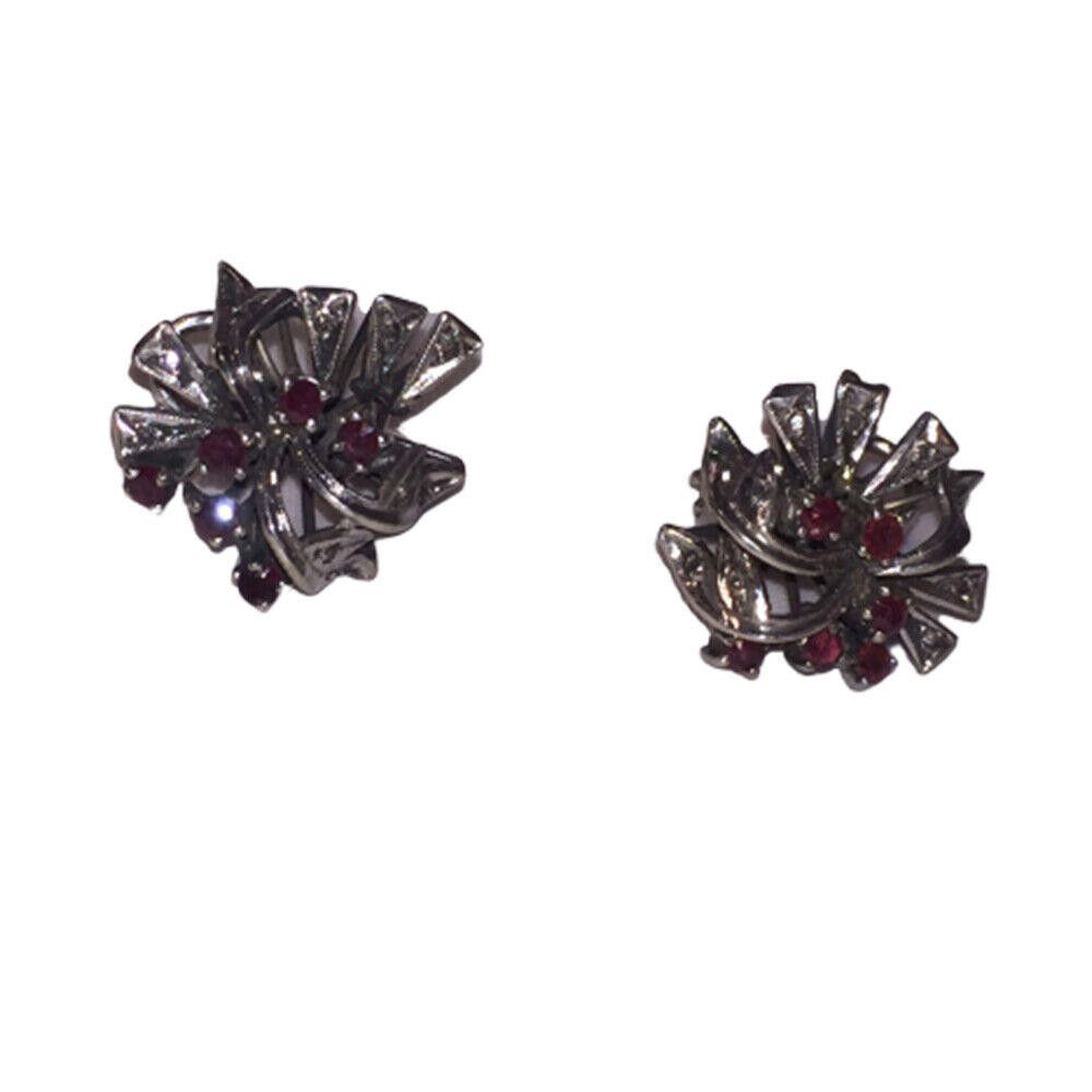 Designer Mexican Palladium Sterling Ruby& Diamond Earrings & Ring Set Size ONE SIZE - 4 Thumbnail