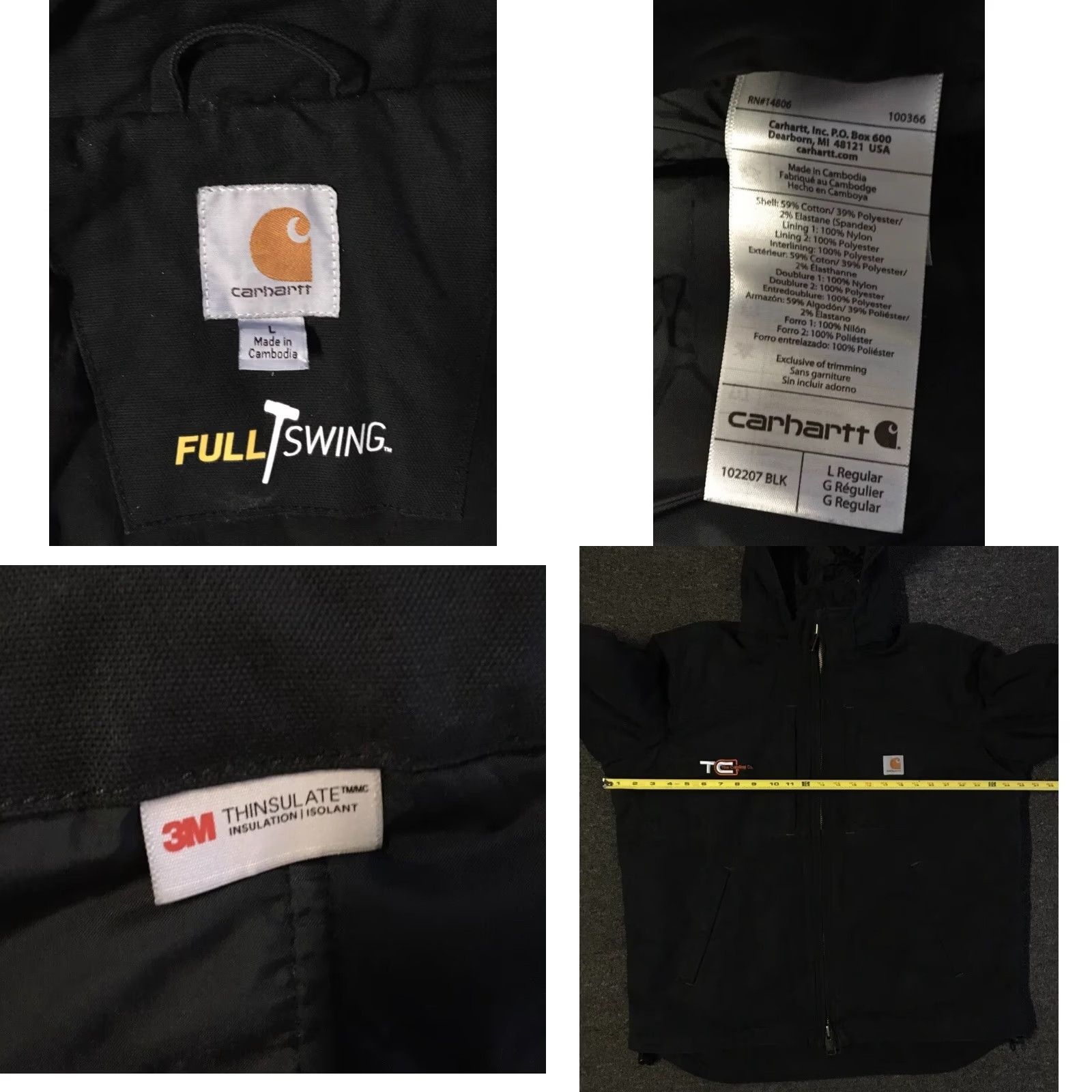 Carhartt VINTAGE Carhartt Jacket L Black 3M Quick Duck Hooded Me chanic Grunge 90s Trucker biker Punk 80s Mens Size US L / EU 52-54 / 3 - 8 Thumbnail