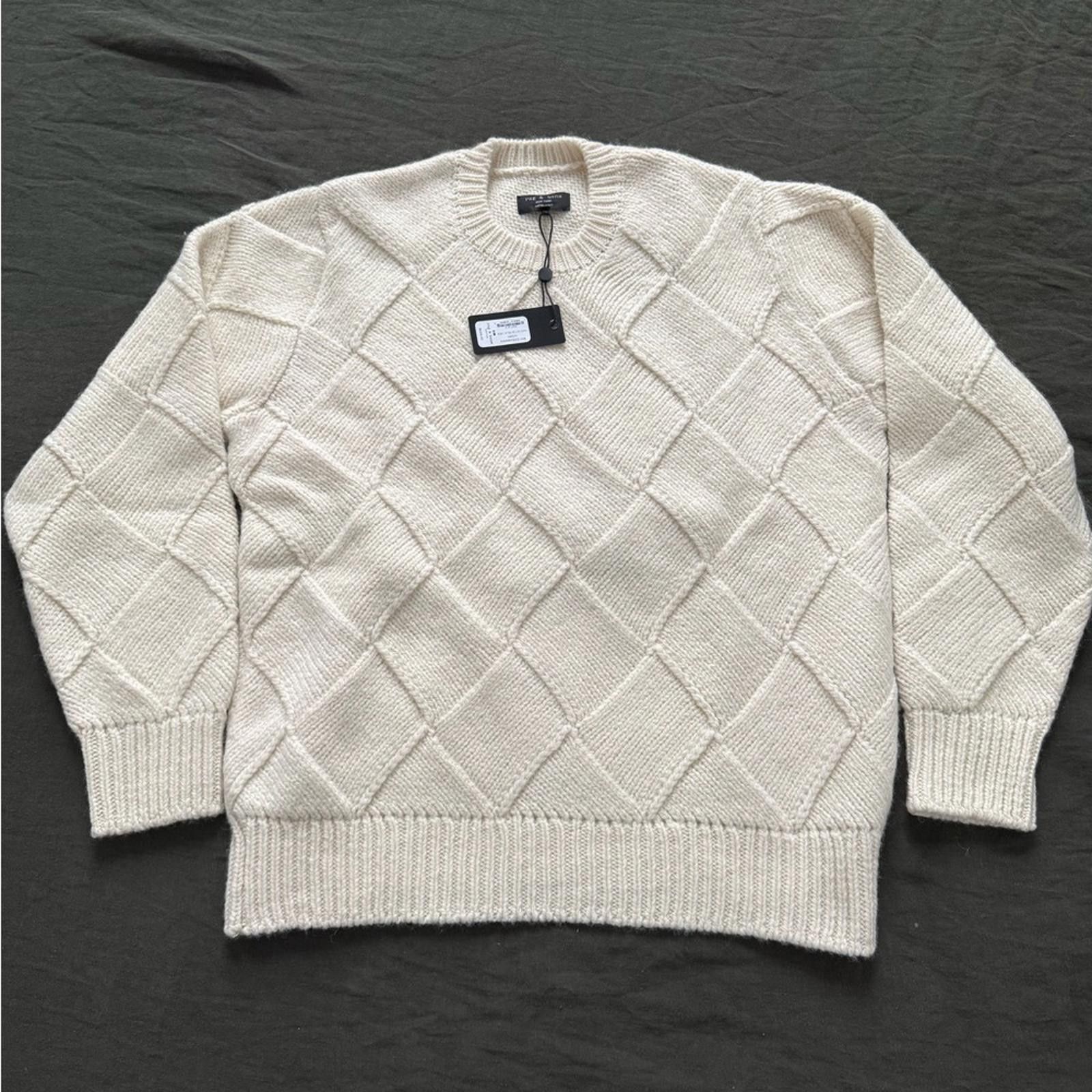 Rag & Bone Hand-Knit Entrelac Wool Sweater Ivory Size US M / EU 48-50 / 2 - 1 Thumbnail
