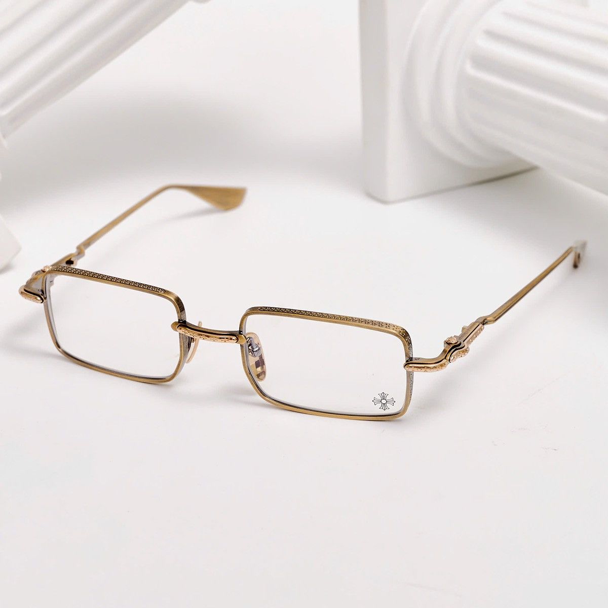 CHROME HEARTS BUCKLE RIDER ANTIQUE GOLD GLASSES