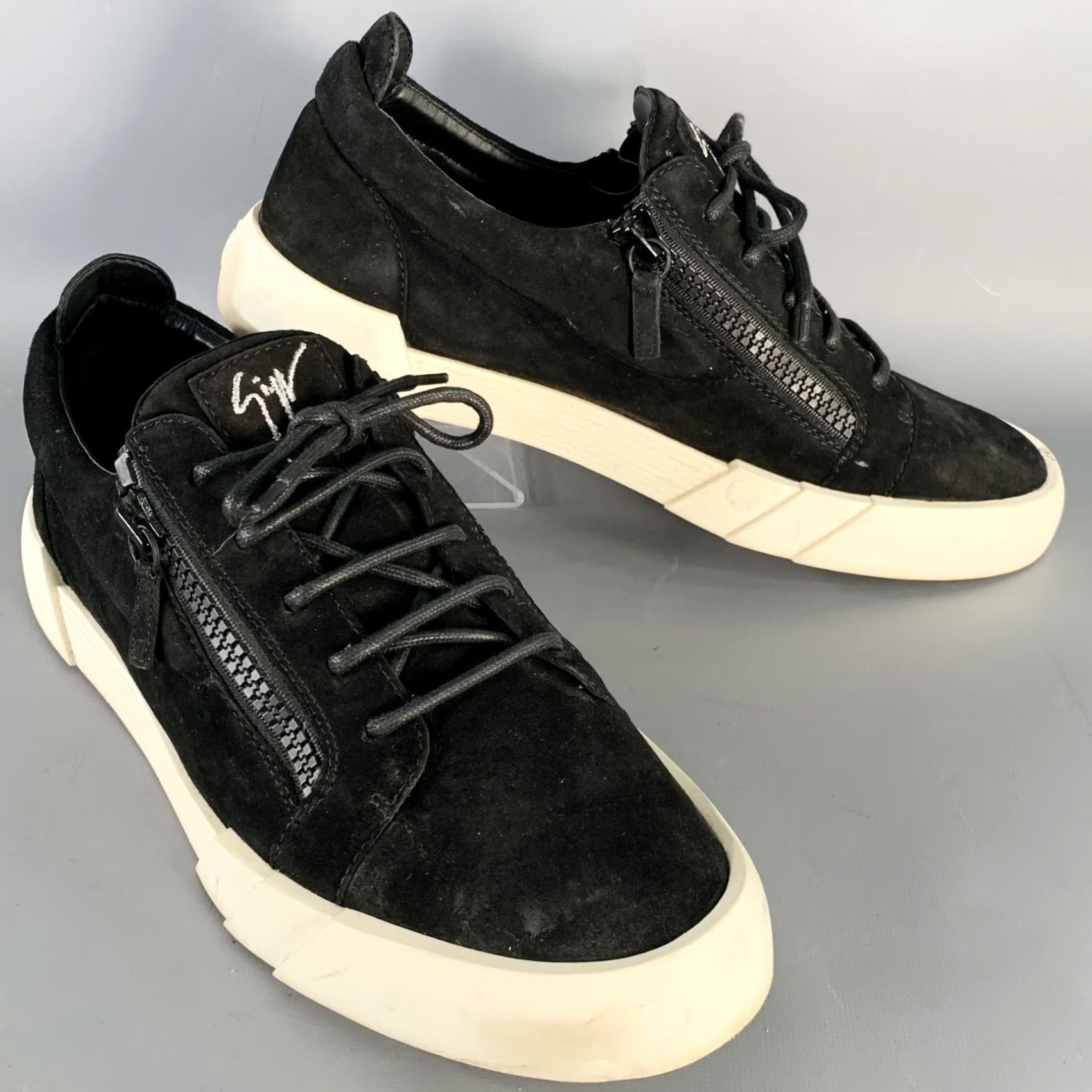Giuseppe Zanotti GIUSEPPE ZANOTTI Black Suede Double Zipper Sneakers Size 12 Men Size US 12 / EU 45 - 2 Thumbnail