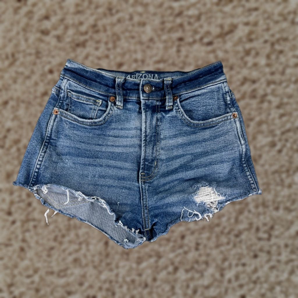 Vintage Arizona Jeans Shorts Womens Denim Cutoff Distressed High Rise 22x1 3 Blue Floral Vintage? No (but must follow rules). Size 26" / US 2 / IT 38 - 1 Thumbnail