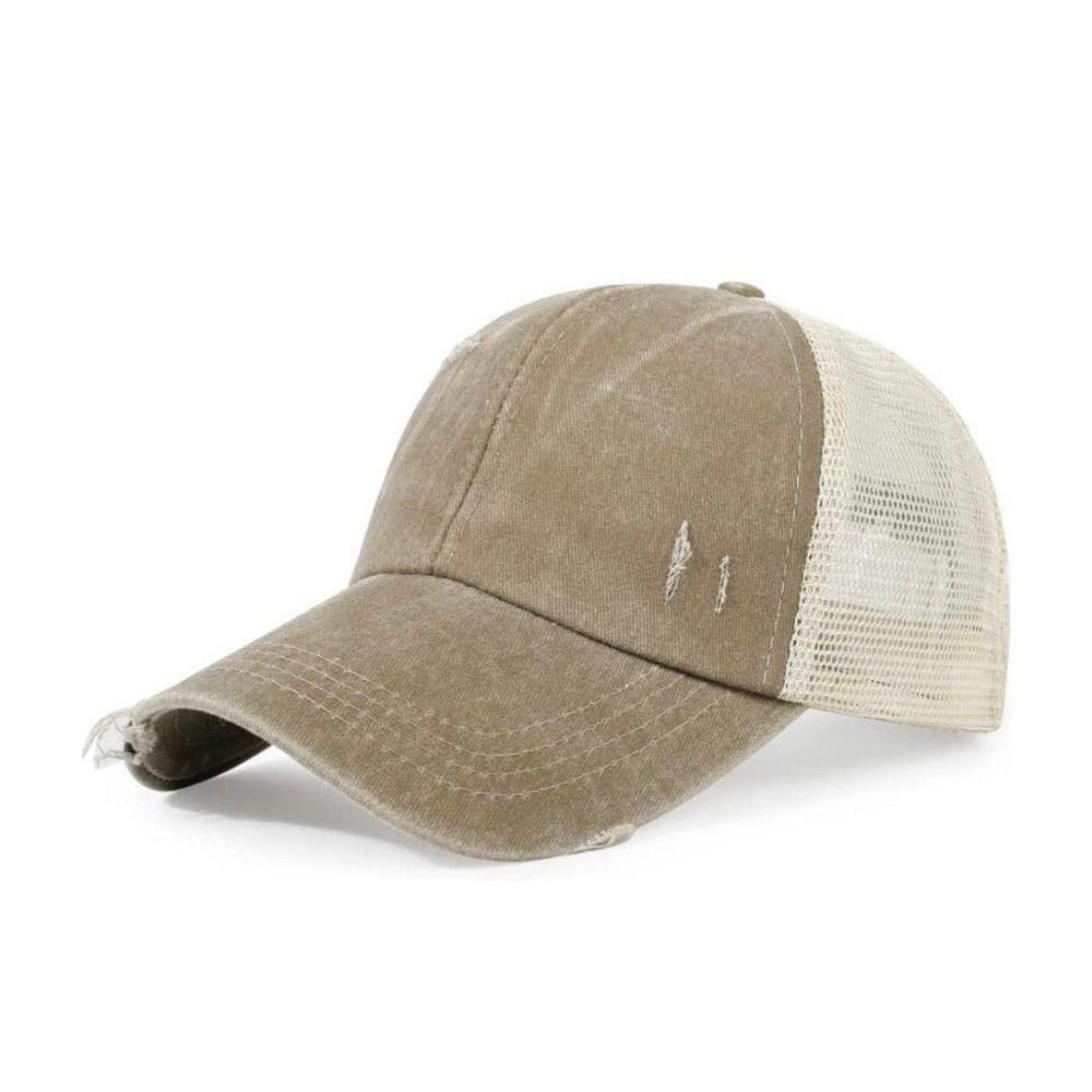 Other Distressed Cotton Ponytail Baseball Cap Beige Mesh Back Size ONE SIZE - 2 Thumbnail