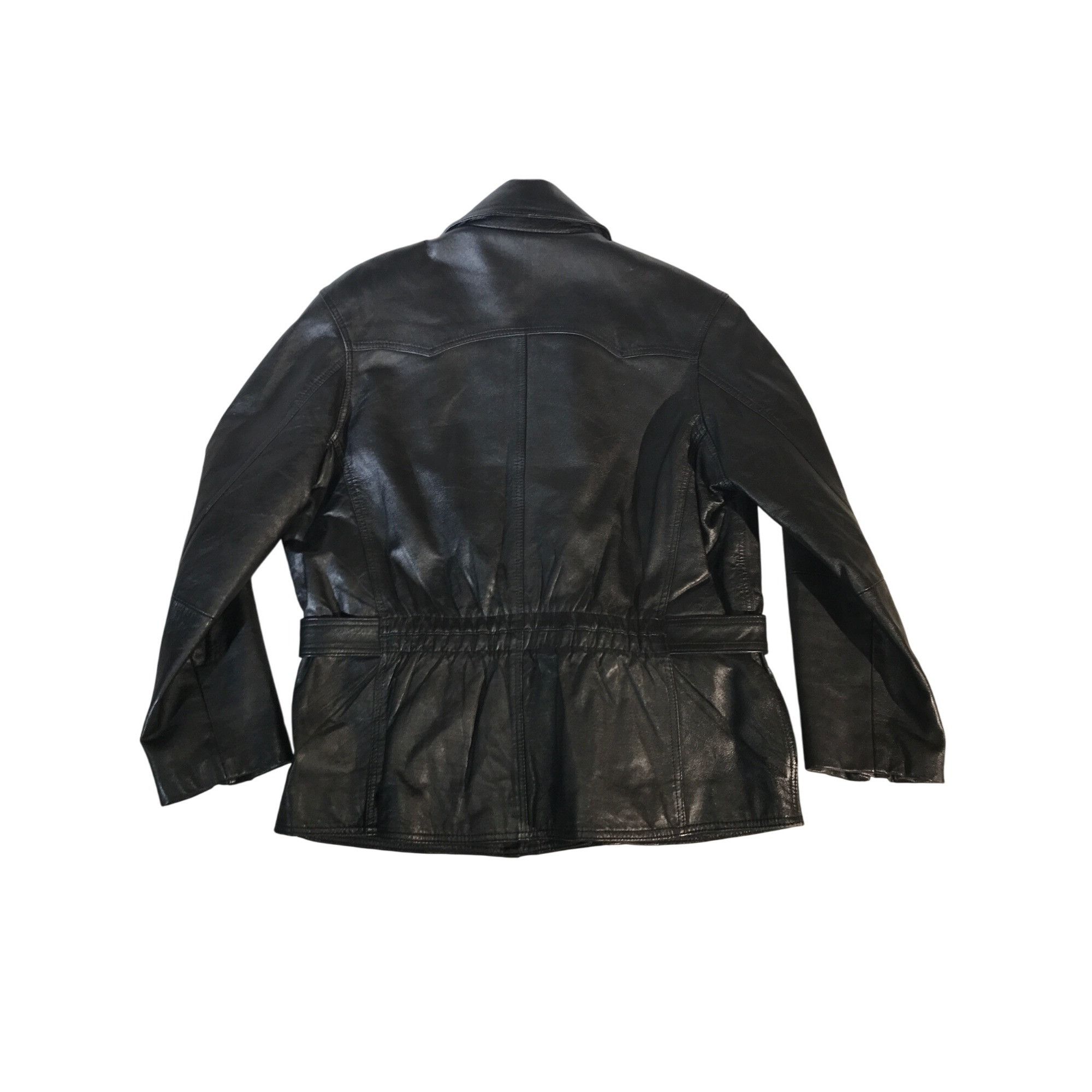 Vintage Fabiani Women's Black Leather V Neck Belted Moto Y2K Jacket Size S / US 4 / IT 40 - 2 Thumbnail