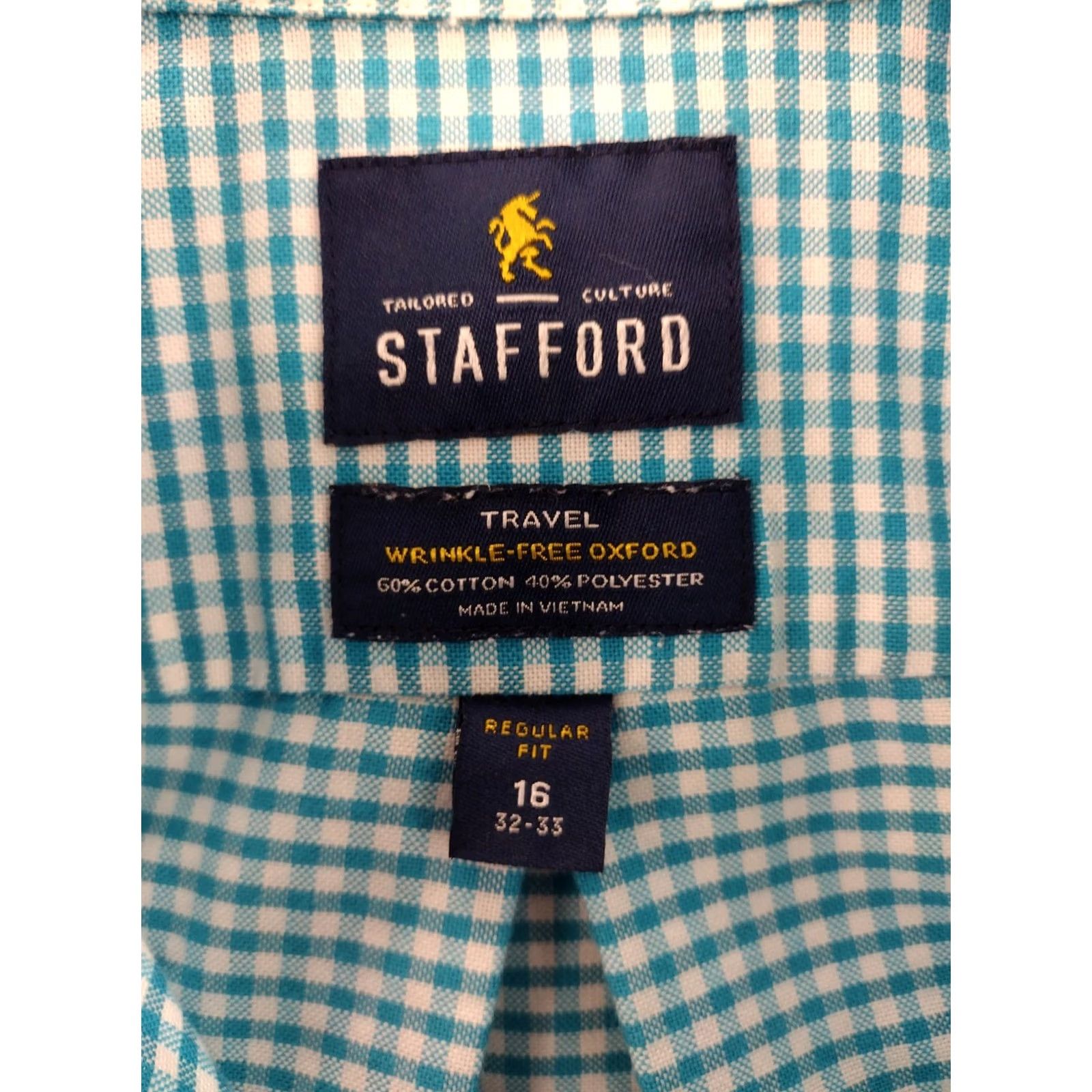 Stafford Stafford Shirt Mens XL Blue Check Lightweight Cotton Dress Shirt Size US XL / EU 56 / 4 - 5 Thumbnail