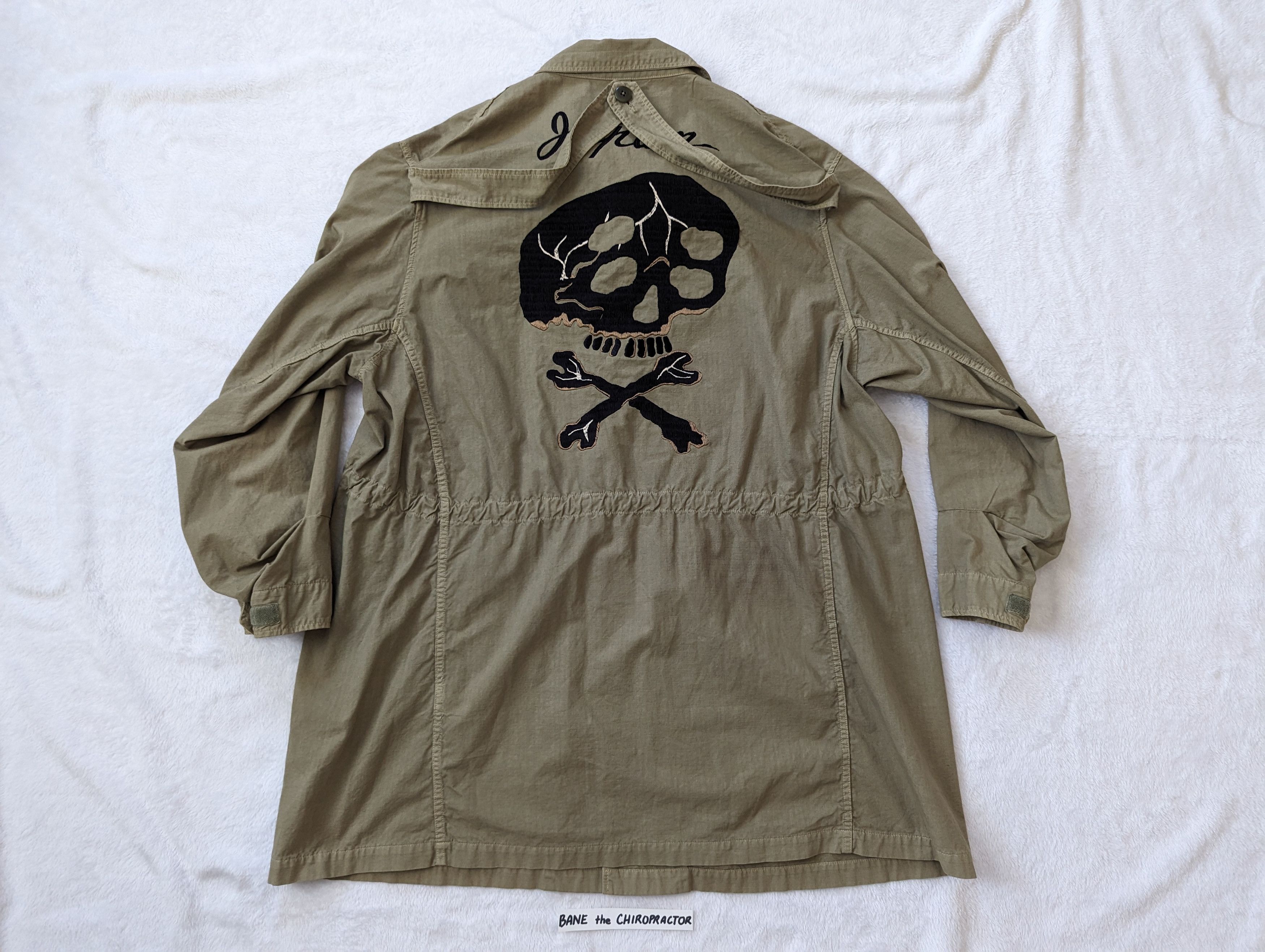 Kapital Embroidered Skull Cotton Ripstop Long Military Green Coat 