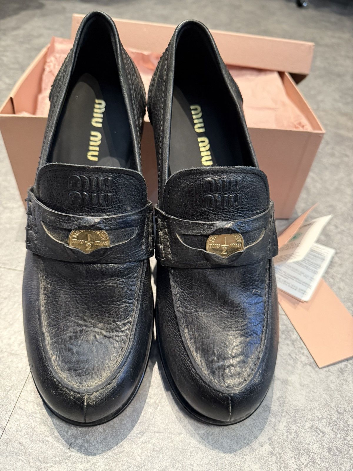 Miu Miu MIU MIU Embellished effect leather penny loafers Size US 12 / IT 42 - 1 Thumbnail