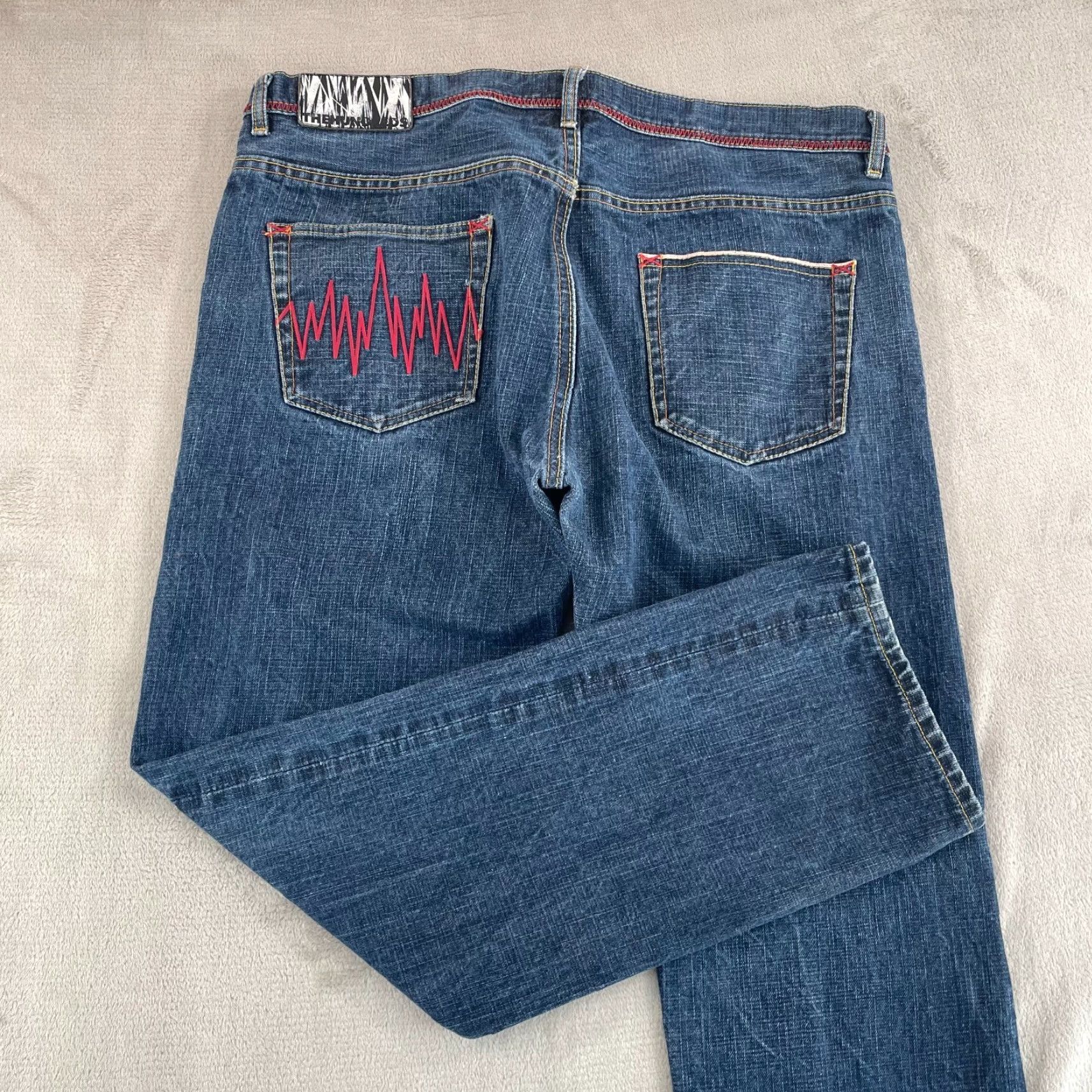 The Hundreds VINTAGE The Hundreds Jeans Men 40x32 Blue Embroidered Pocket Grunge Selvedge Denim Straight 40 32 Distressed Slimming Pockets Size US 40 / EU 56 - 4 Thumbnail
