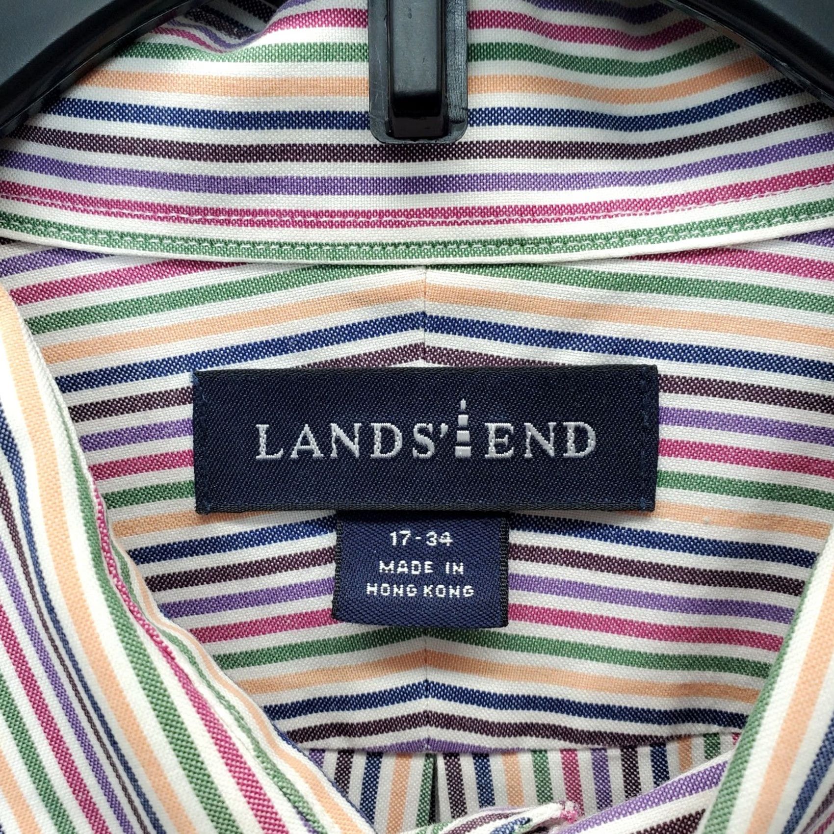 Lands' End Lands' End Mens Dress Shirt 17 Multicolor Striped Long Sleeve Collared Button Down Shirt Size 46R - 5 Thumbnail