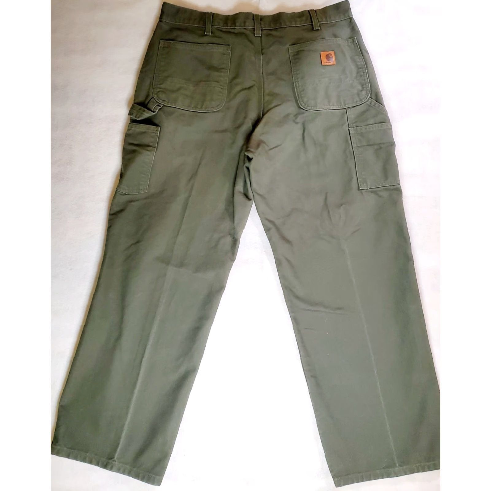 Carhartt Carhartt Original Pants Mens 36 x 30 Flat Front Cotton Dungaree Pocket Logo Gray Green 5-Pocket Cargo Logo Belt Loops Straight Size US 36 / EU 52 - 4 Thumbnail