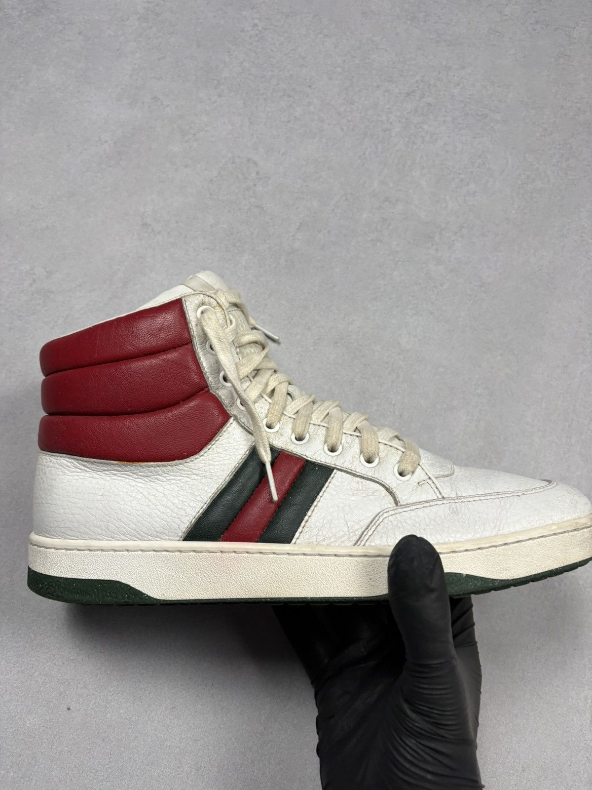 Gucci Gucci Praga Karibu Leather High Top Sneakers Web Stripe 28.5 Size US 11 / EU 44 - 19 Thumbnail