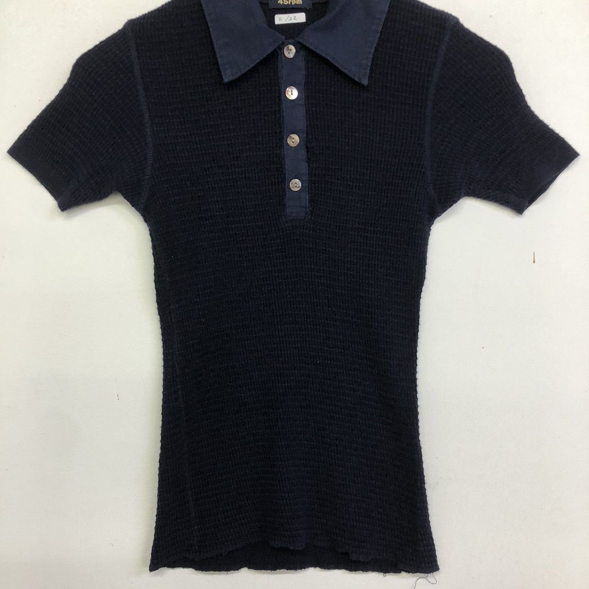 45rpm × Japanese Brand 45 RPM Dark Indigo Waffle Polo Shirt Size XS / US 0-2 / IT 36-38 - 3 Thumbnail