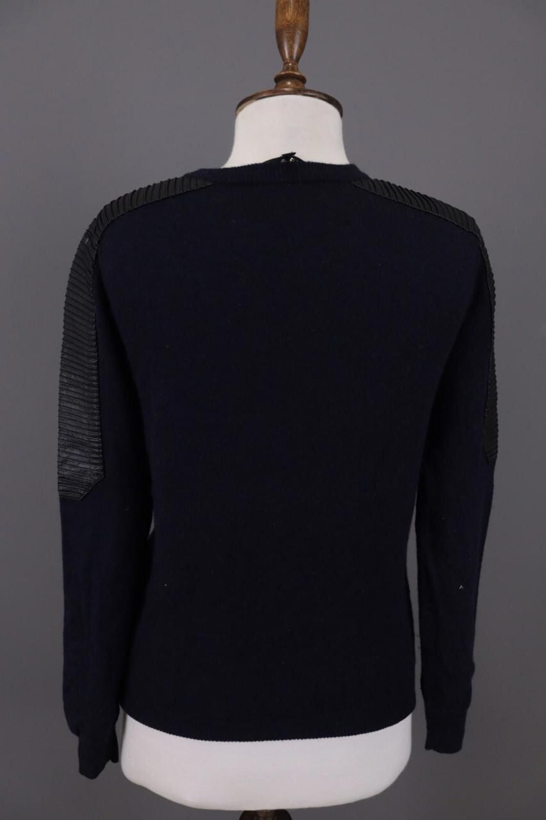 Other Maje Navy Blue Wool Leather Shoulders Sweater Size 1 Size M / US 6-8 / IT 42-44 - 9 Thumbnail