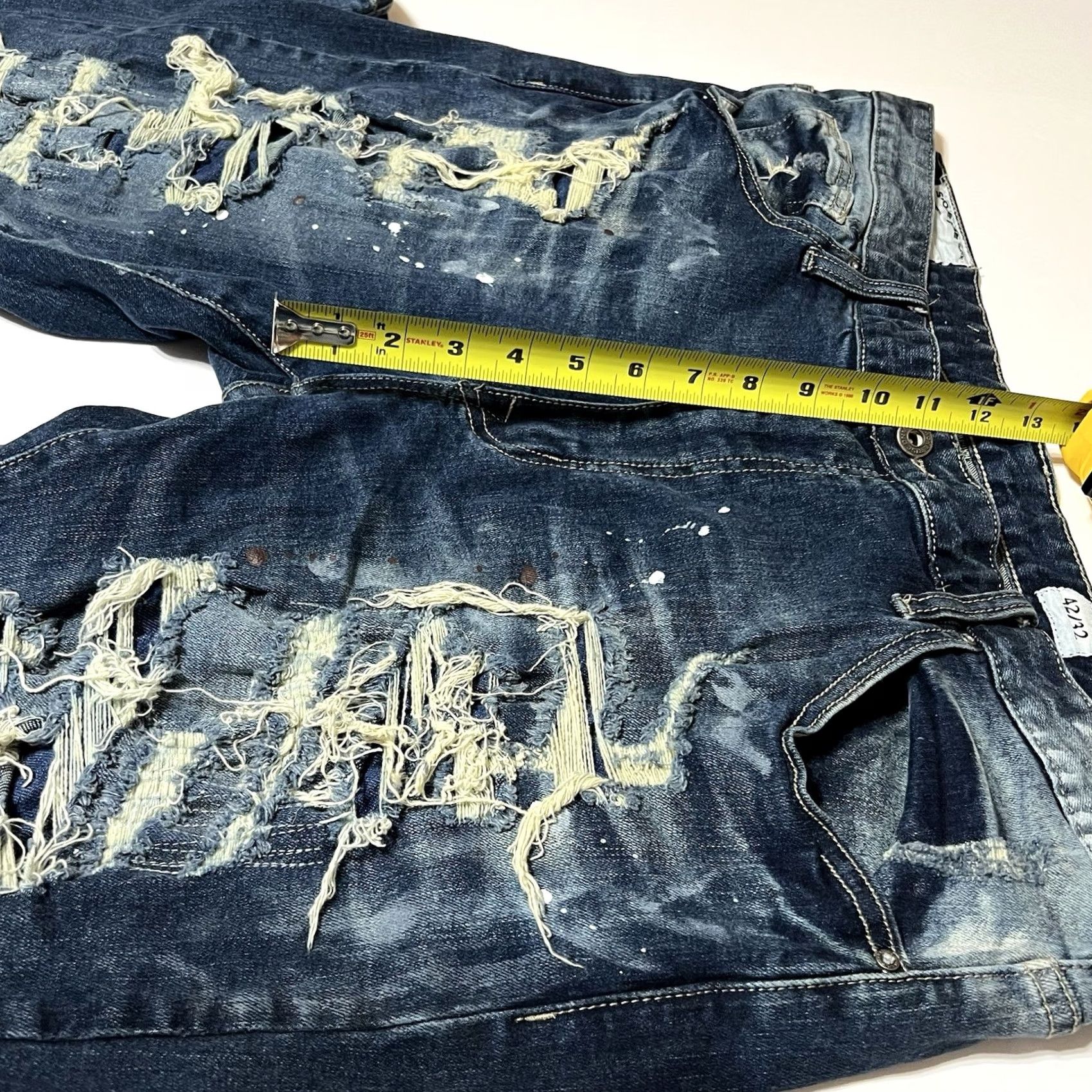Denime Smoke Rise Jeans Mens Size 42x32 Blue Distressed Denim Motorcycle Straight 5-Pocket Zipper Closure Size US 42 / EU 58 - 5 Thumbnail