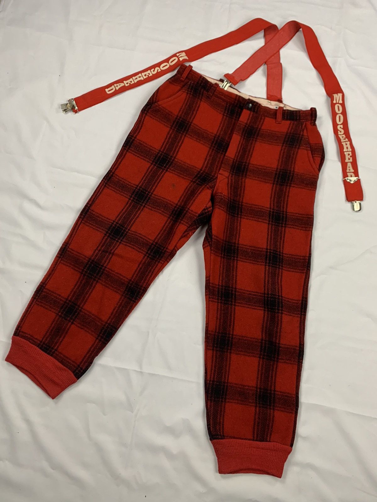 Jean × Vintage Vintage Punk Plaid Suspender Wool Pants 38x30 Size US 38 / EU 54 - 1 Thumbnail