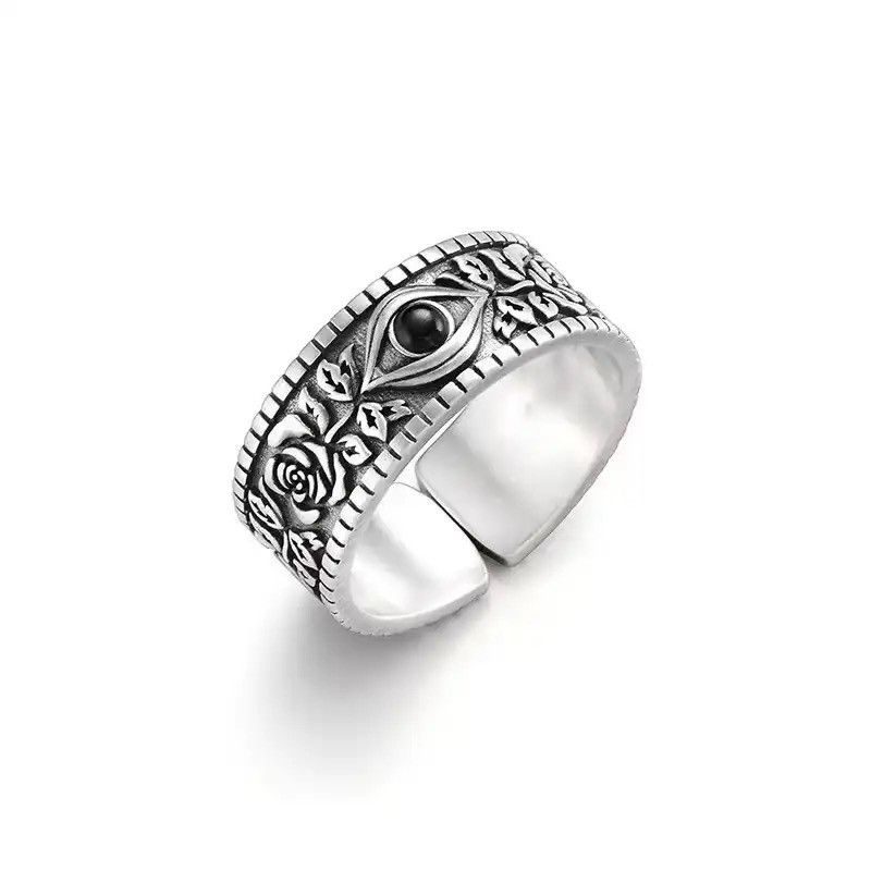 Jewelry × Sterling Silver × Vintage Vintage 925 Sterling Silver Eye Flower Adjustable Rings Size ONE SIZE - 3 Thumbnail