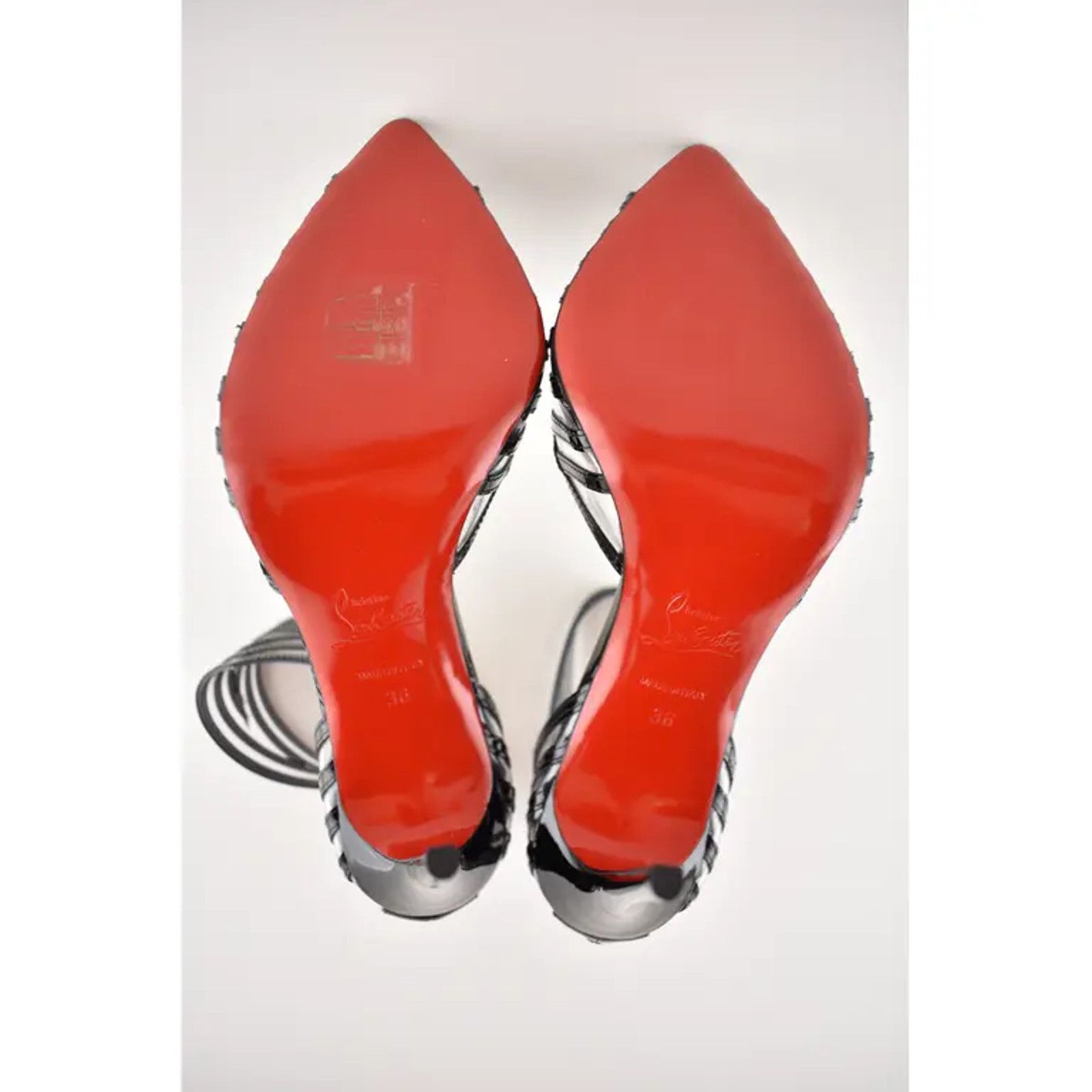 Christian Louboutin Maratena 100 Black PVC Ankle Strap Sandal Heel Pump Shoe 36 Size US 6 / IT 36 - 11 Thumbnail