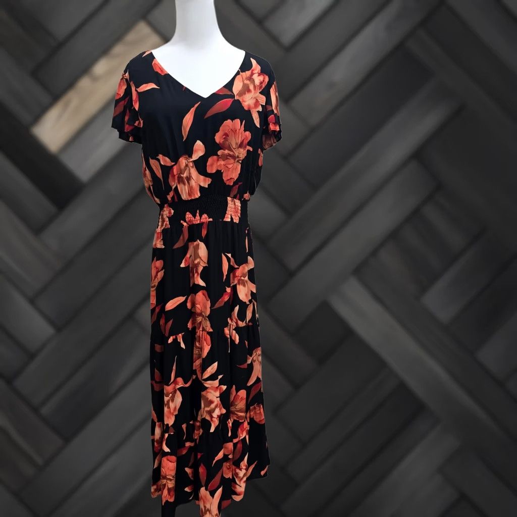 Nanette Lepore Nanette Lepore Black Orange Floral Maxi Dress Size 14 V-Neck Womens Maxi Dress Size XL / US 12-14 / IT 48-50 - 1 Thumbnail