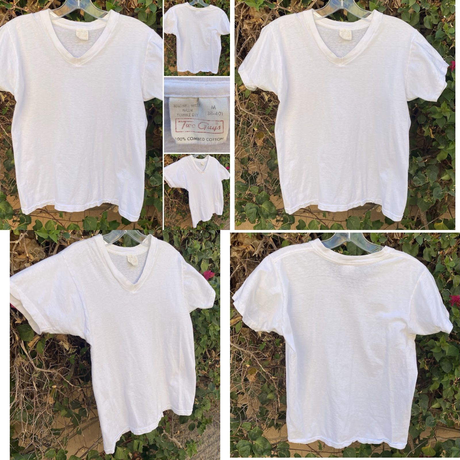 Vintage VINTAGE Two Guys White V-Neck T-Shirt - Shirt - Men M - 100% Cotton - Single Stitch - Made in USA Size US M / EU 48-50 / 2 - 8 Thumbnail