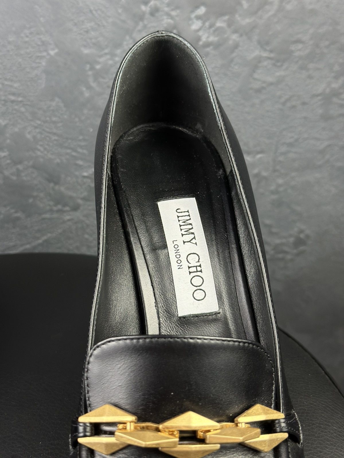Jimmy Choo JIMMY CHOO Womens Black Diamond Tilda Leather Heeled Size US 9 / IT 39 - 9 Thumbnail