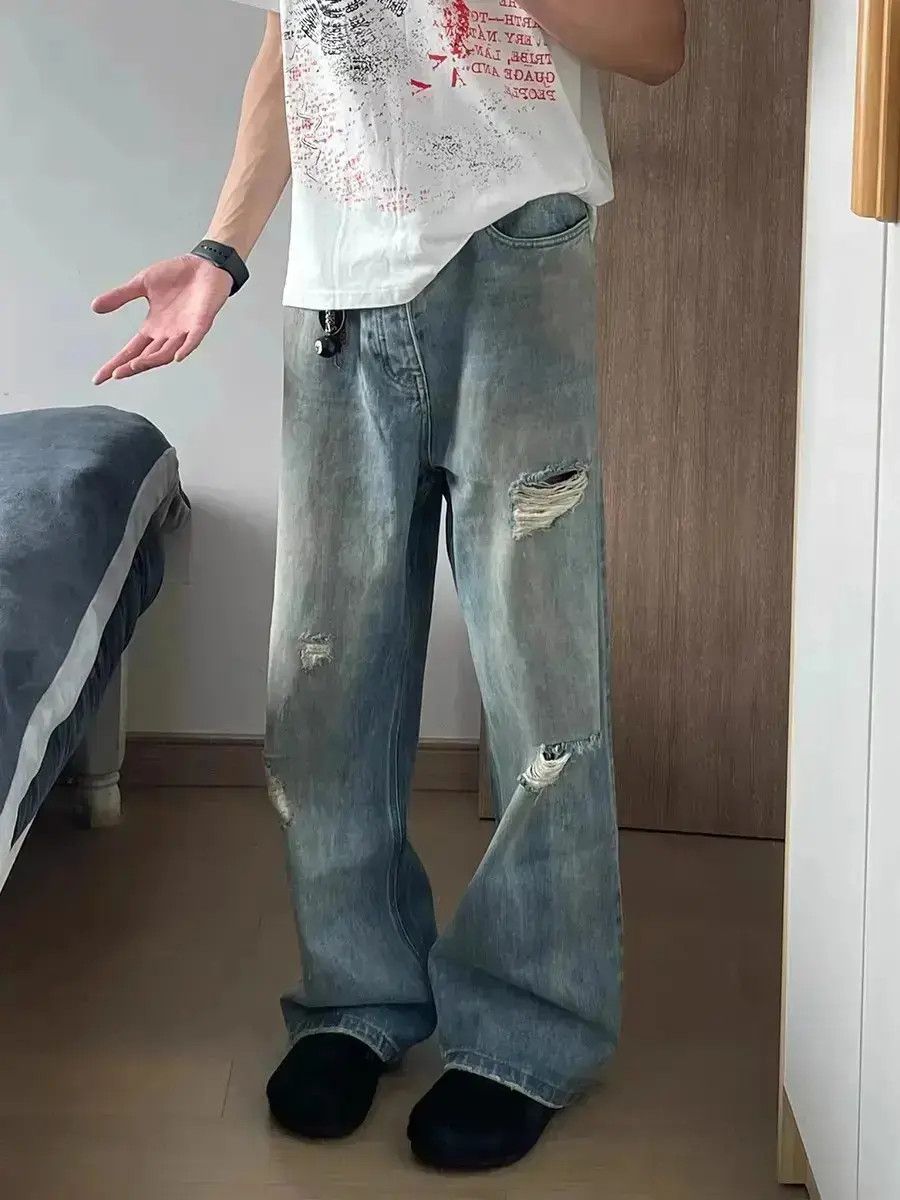 Japanese Brand Hip hop loose straight leg ripped jeans Size US 32 / EU 48 - 1 Thumbnail