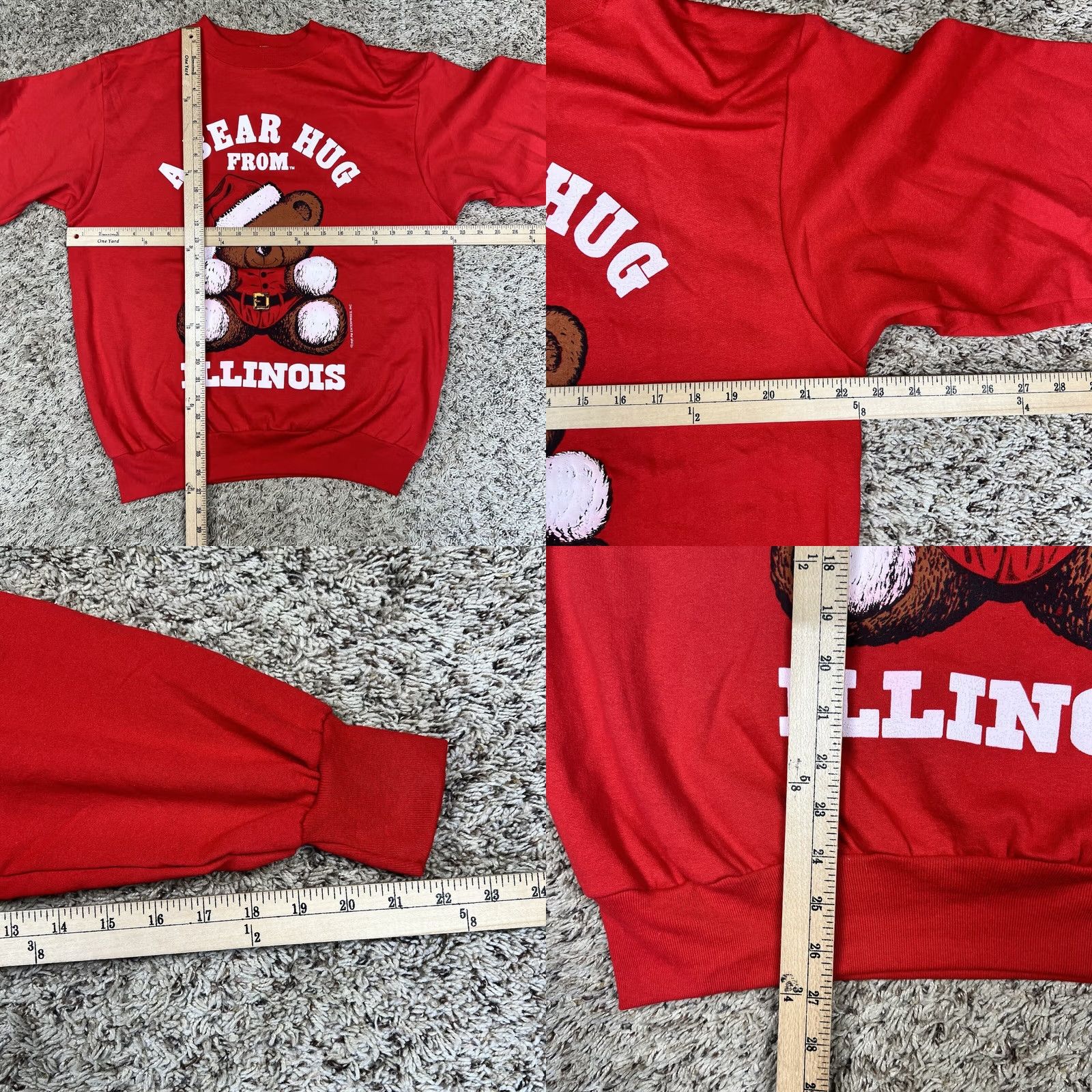 Vintage VINTAGE 90s Bear Hug From Illinois Christmas Crewneck Sweatshirt L Unisex Adults Red Christmas Bear Graphic Print USA Made PM Size US L / EU 52-54 / 3 - 8 Thumbnail