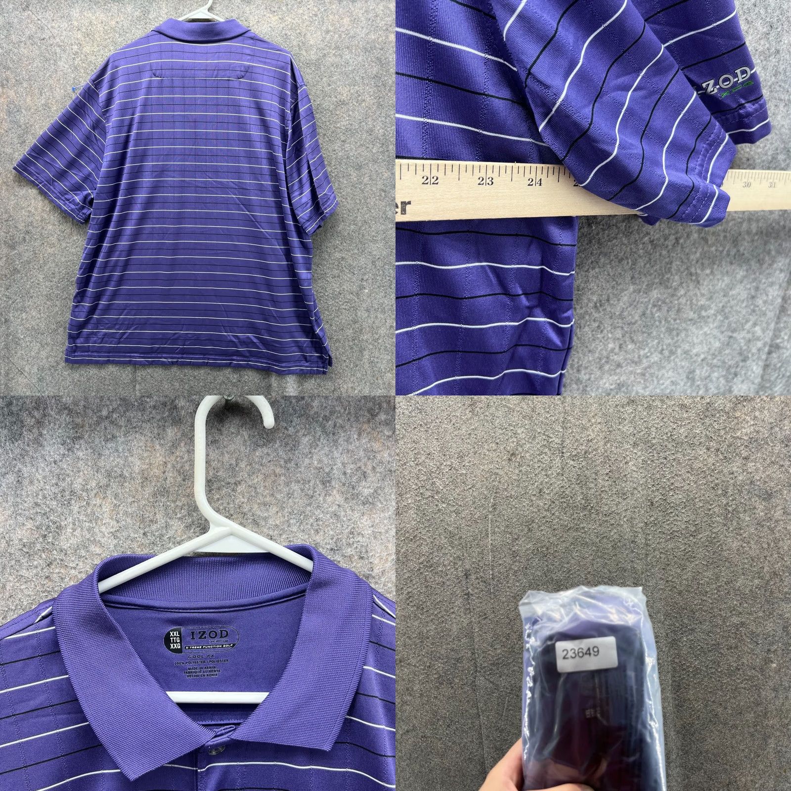 Izod Izod Polo Shirt Men XXL Adult Purple Striped Short Sleeve Button Collared Logo Vintage No 2XL Shirt Day All Seasons Casual Mens Size US XXL / EU 58 / 5 - 8 Thumbnail