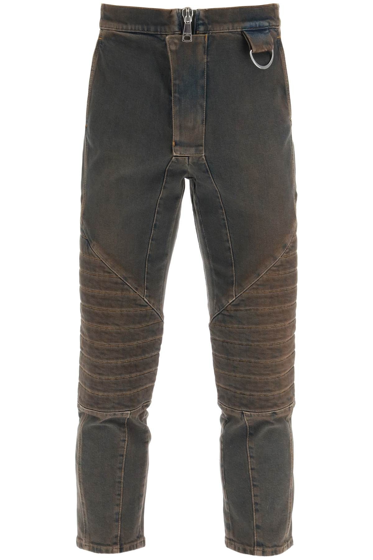 image of Balmain Stretch Jeans With Quilted And Padded Inserts in Bleu Jean Dirty, Men's (Size 30)